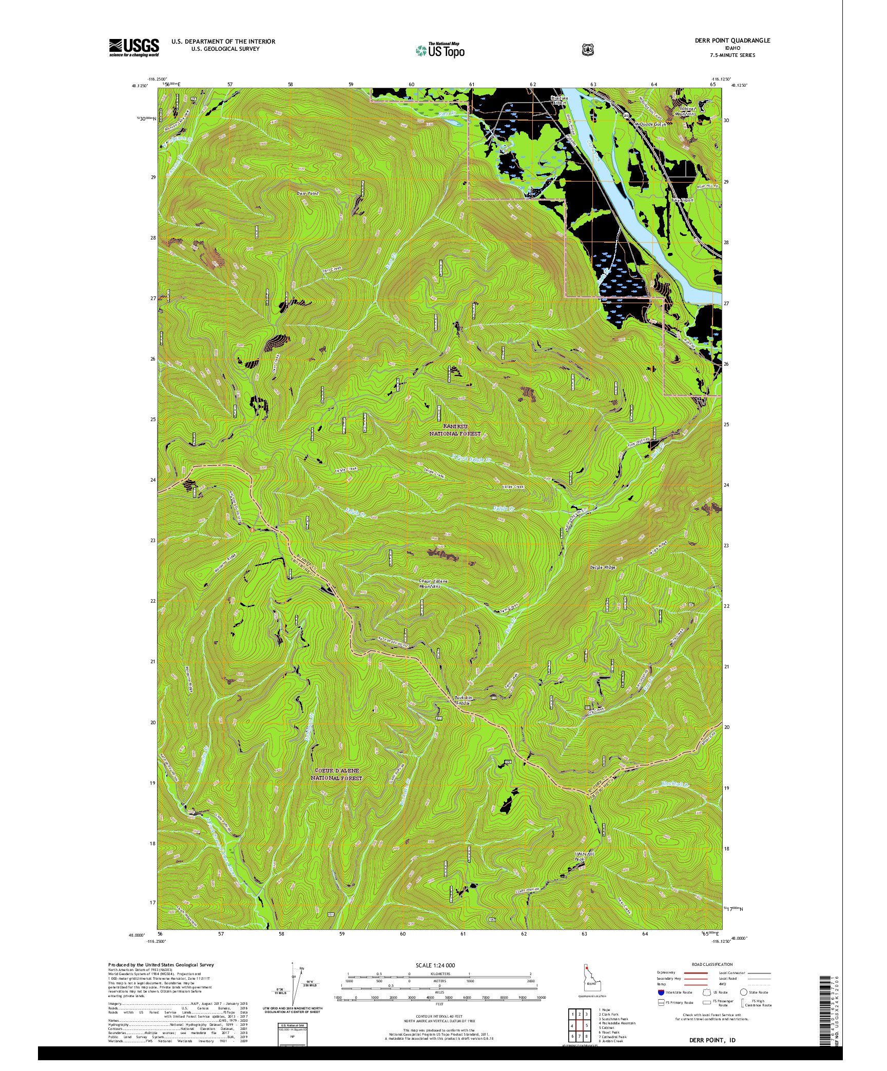 USGS US TOPO 7.5-MINUTE MAP FOR DERR POINT, ID 2020