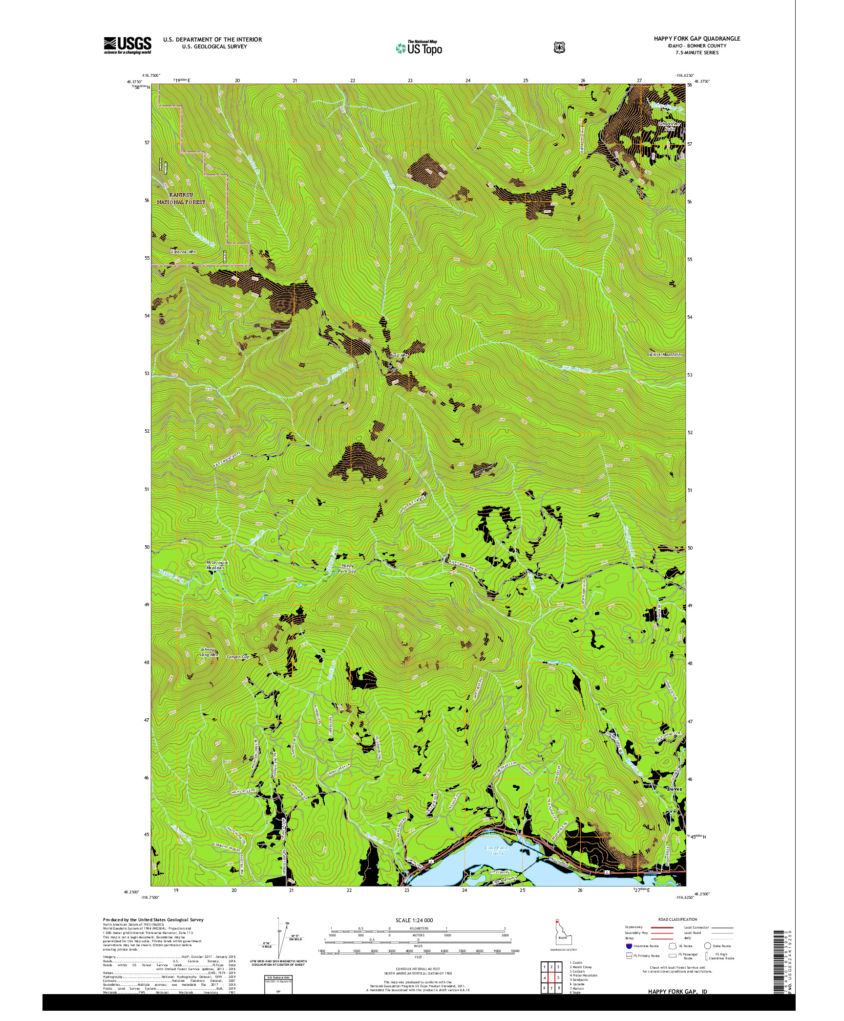 USGS US TOPO 7.5-MINUTE MAP FOR HAPPY FORK GAP, ID 2020