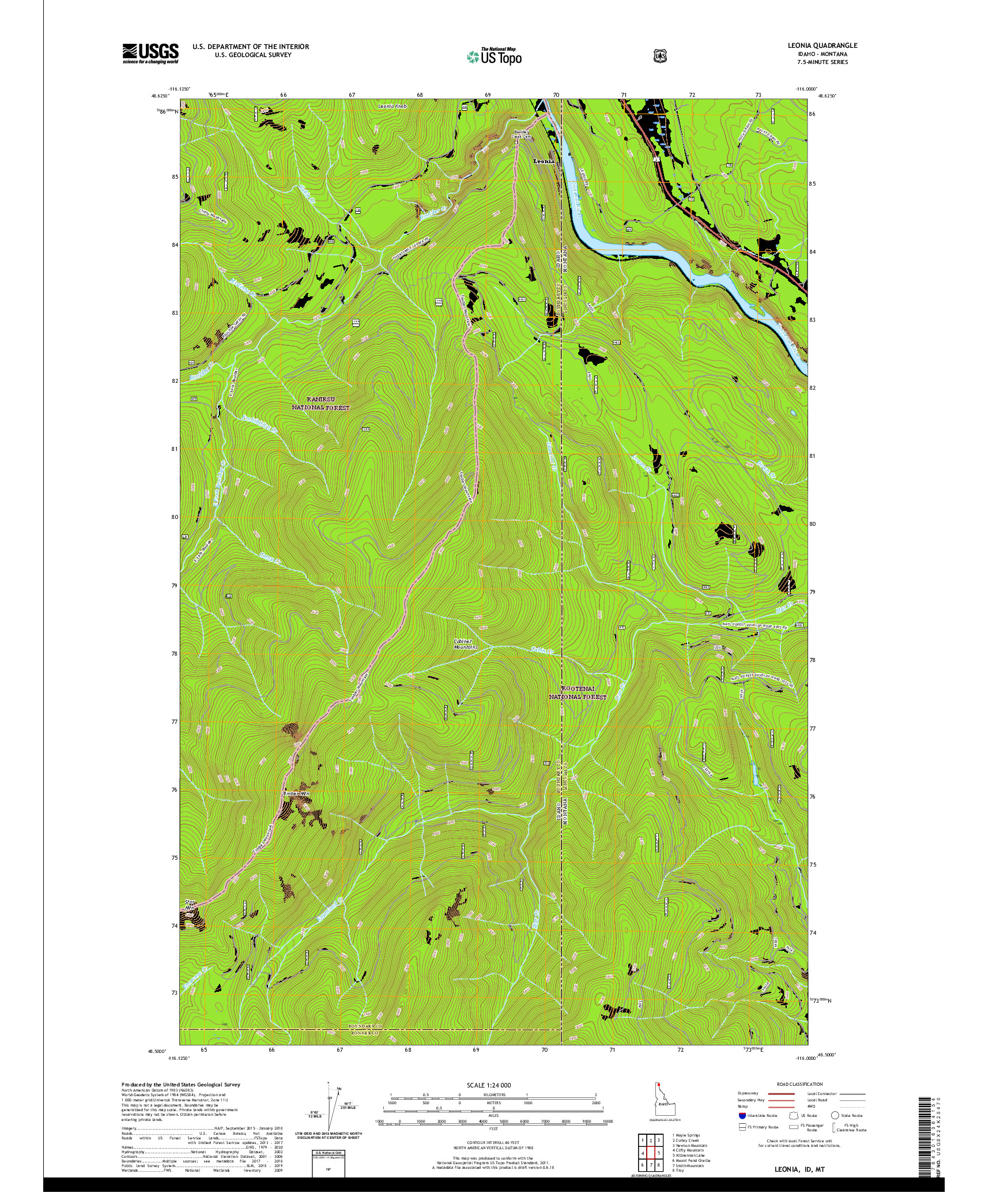 USGS US TOPO 7.5-MINUTE MAP FOR LEONIA, ID,MT 2020