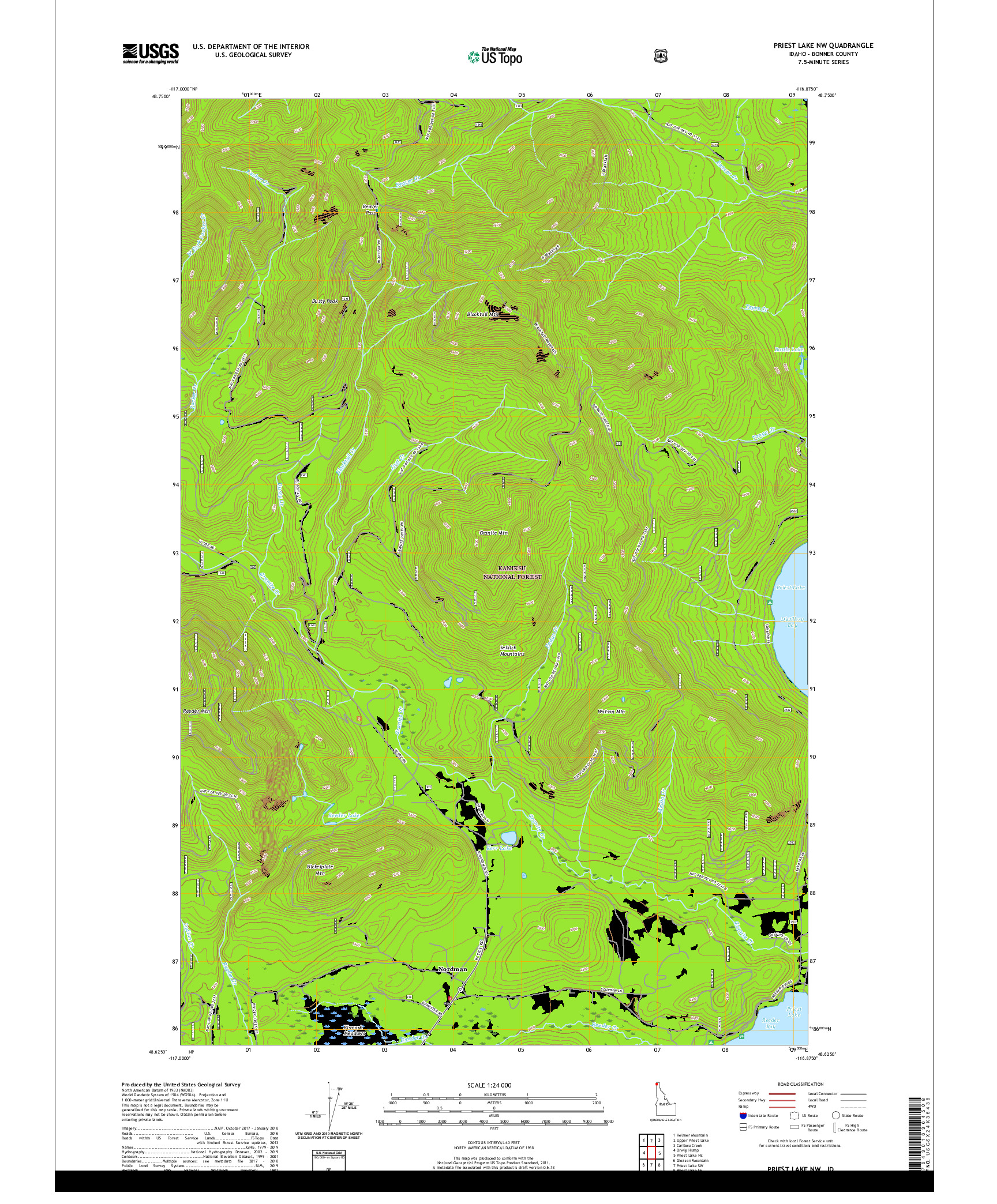USGS US TOPO 7.5-MINUTE MAP FOR PRIEST LAKE NW, ID 2020