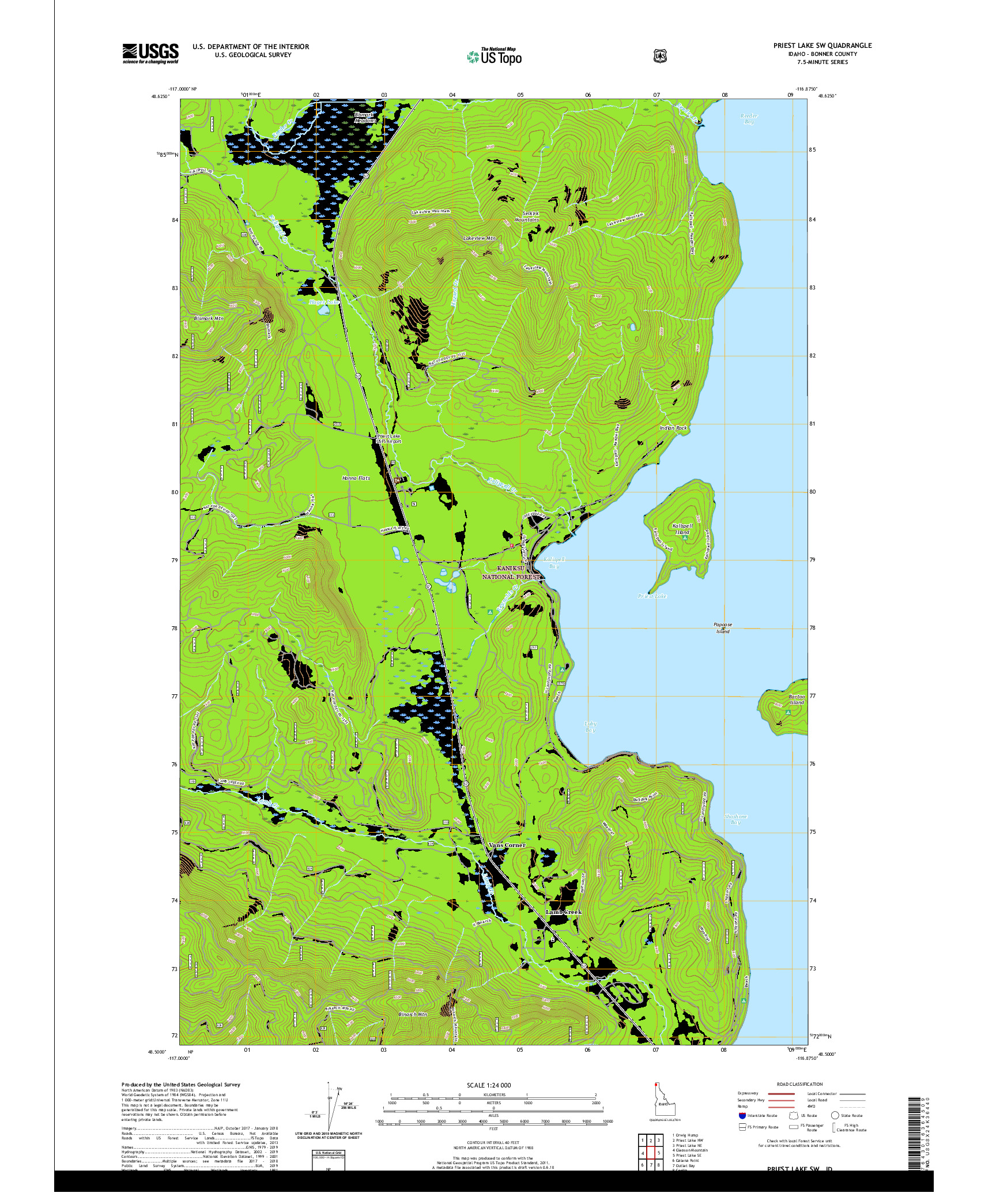 USGS US TOPO 7.5-MINUTE MAP FOR PRIEST LAKE SW, ID 2020