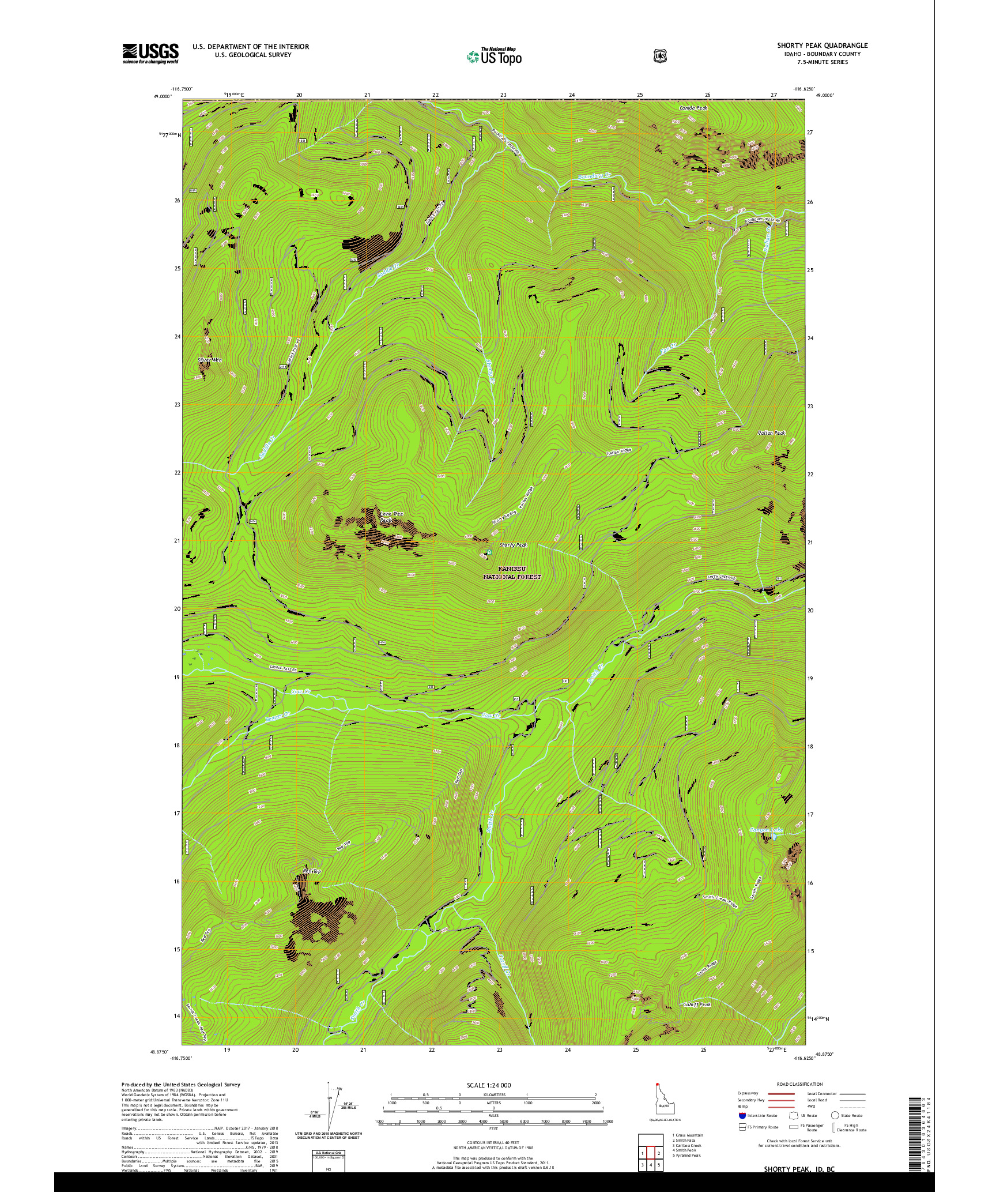 USGS US TOPO 7.5-MINUTE MAP FOR SHORTY PEAK, ID,BC 2020