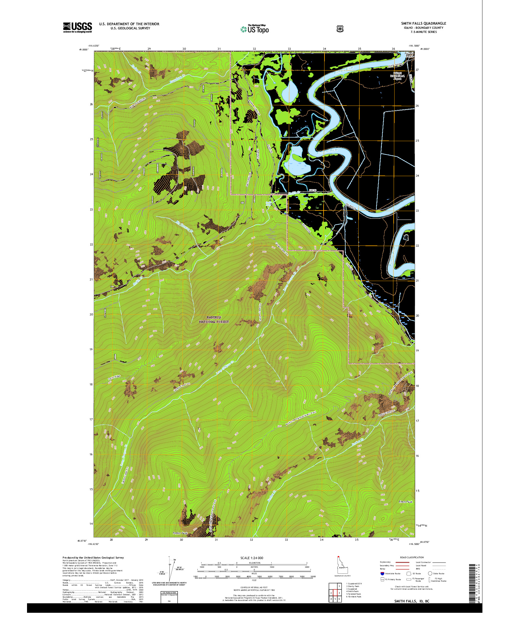 USGS US TOPO 7.5-MINUTE MAP FOR SMITH FALLS, ID,BC 2020