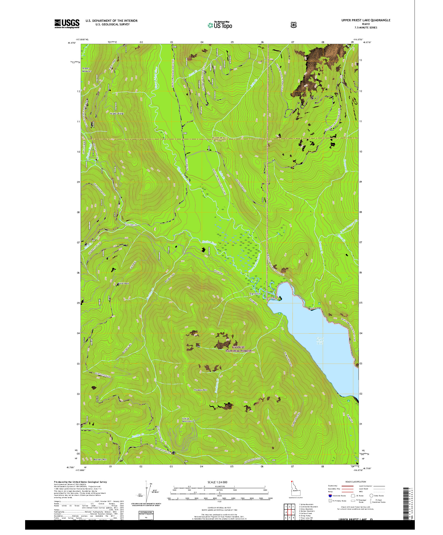USGS US TOPO 7.5-MINUTE MAP FOR UPPER PRIEST LAKE, ID 2020