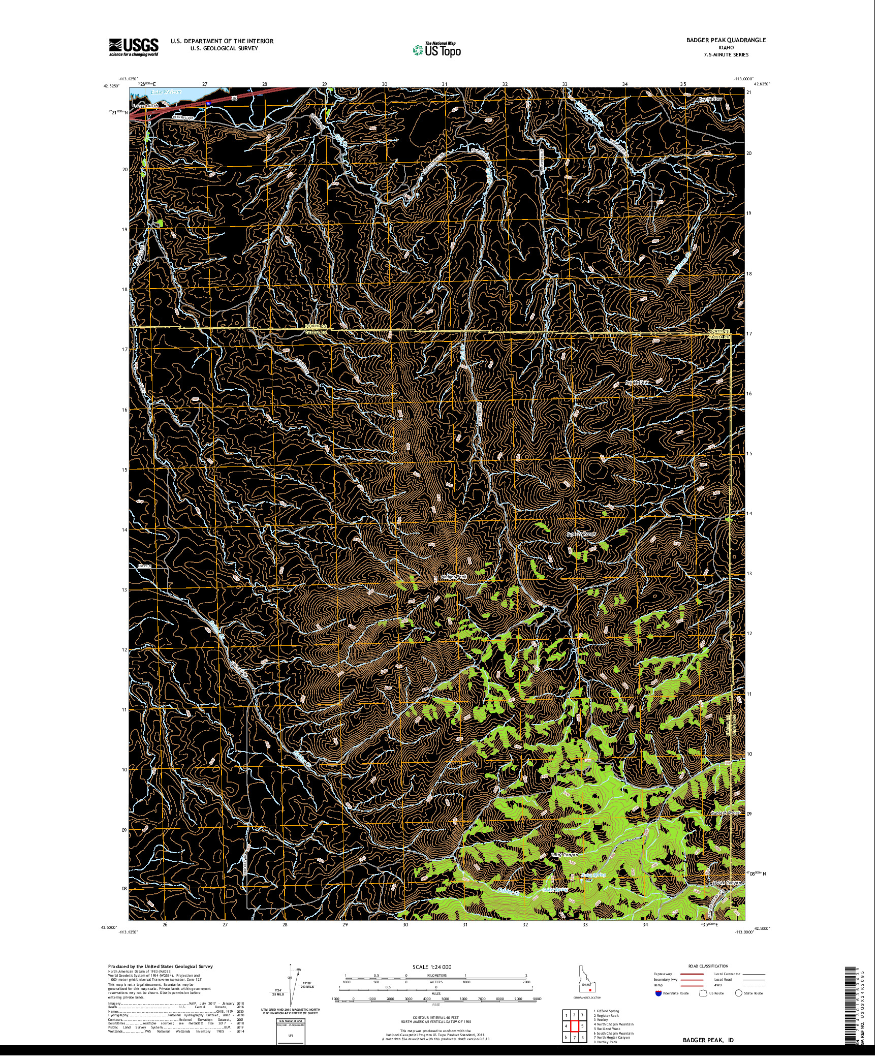 USGS US TOPO 7.5-MINUTE MAP FOR BADGER PEAK, ID 2020