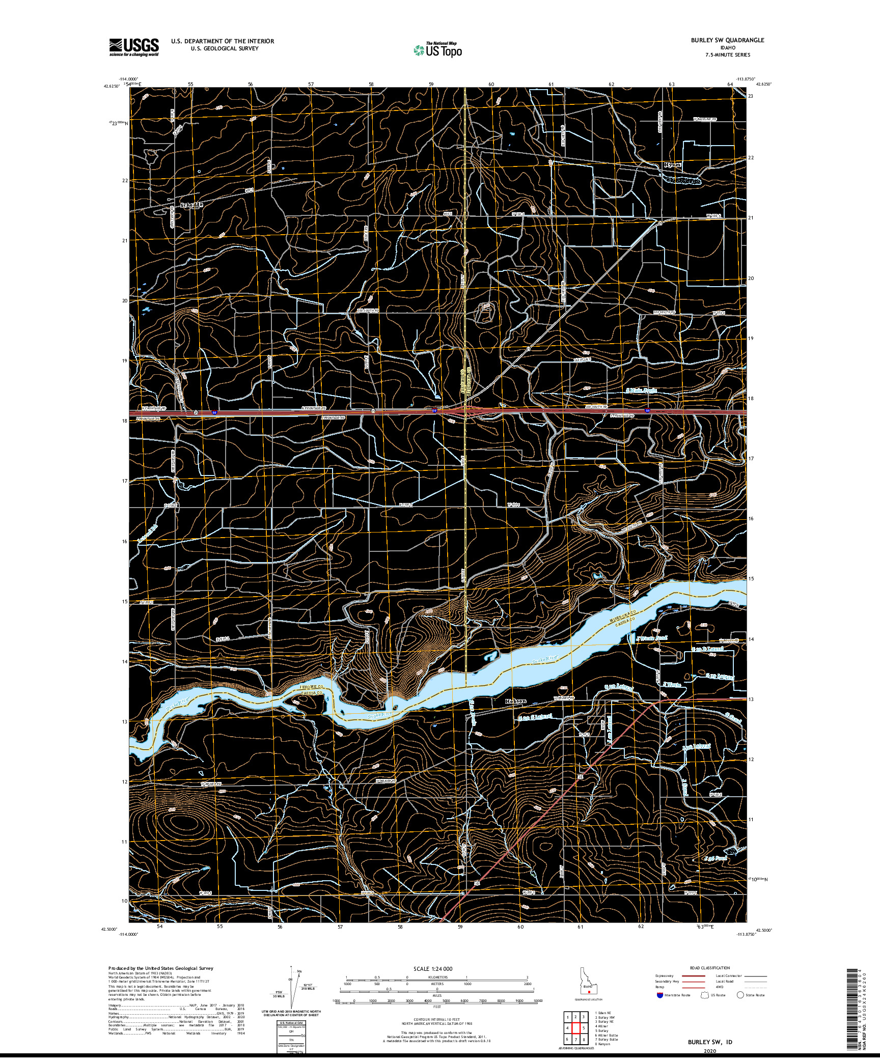 USGS US TOPO 7.5-MINUTE MAP FOR BURLEY SW, ID 2020