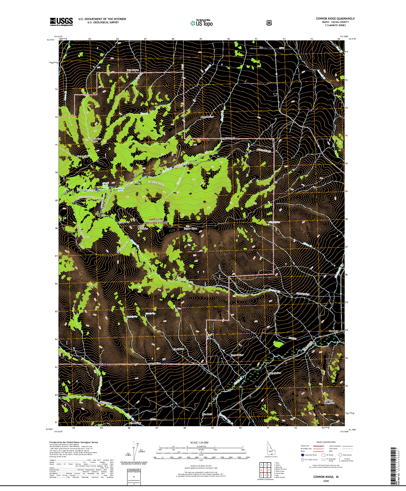 USGS US TOPO 7.5-MINUTE MAP FOR CONNOR RIDGE, ID 2020