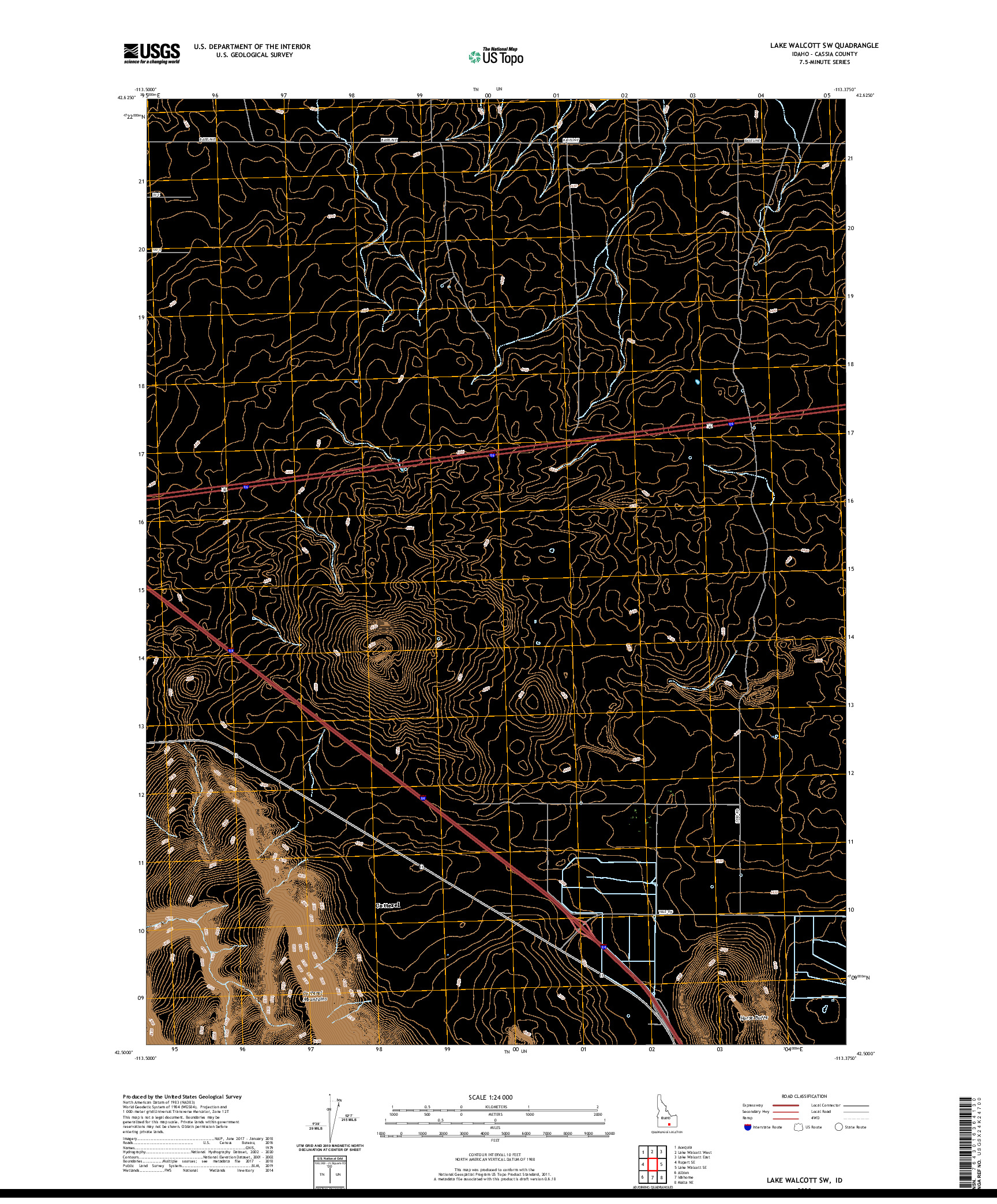 USGS US TOPO 7.5-MINUTE MAP FOR LAKE WALCOTT SW, ID 2020