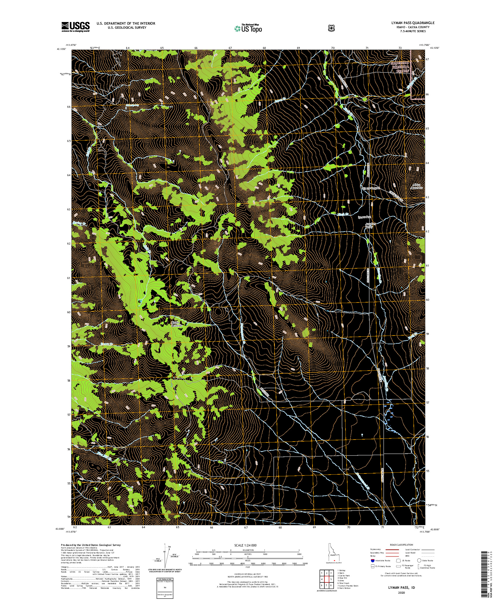 USGS US TOPO 7.5-MINUTE MAP FOR LYMAN PASS, ID 2020
