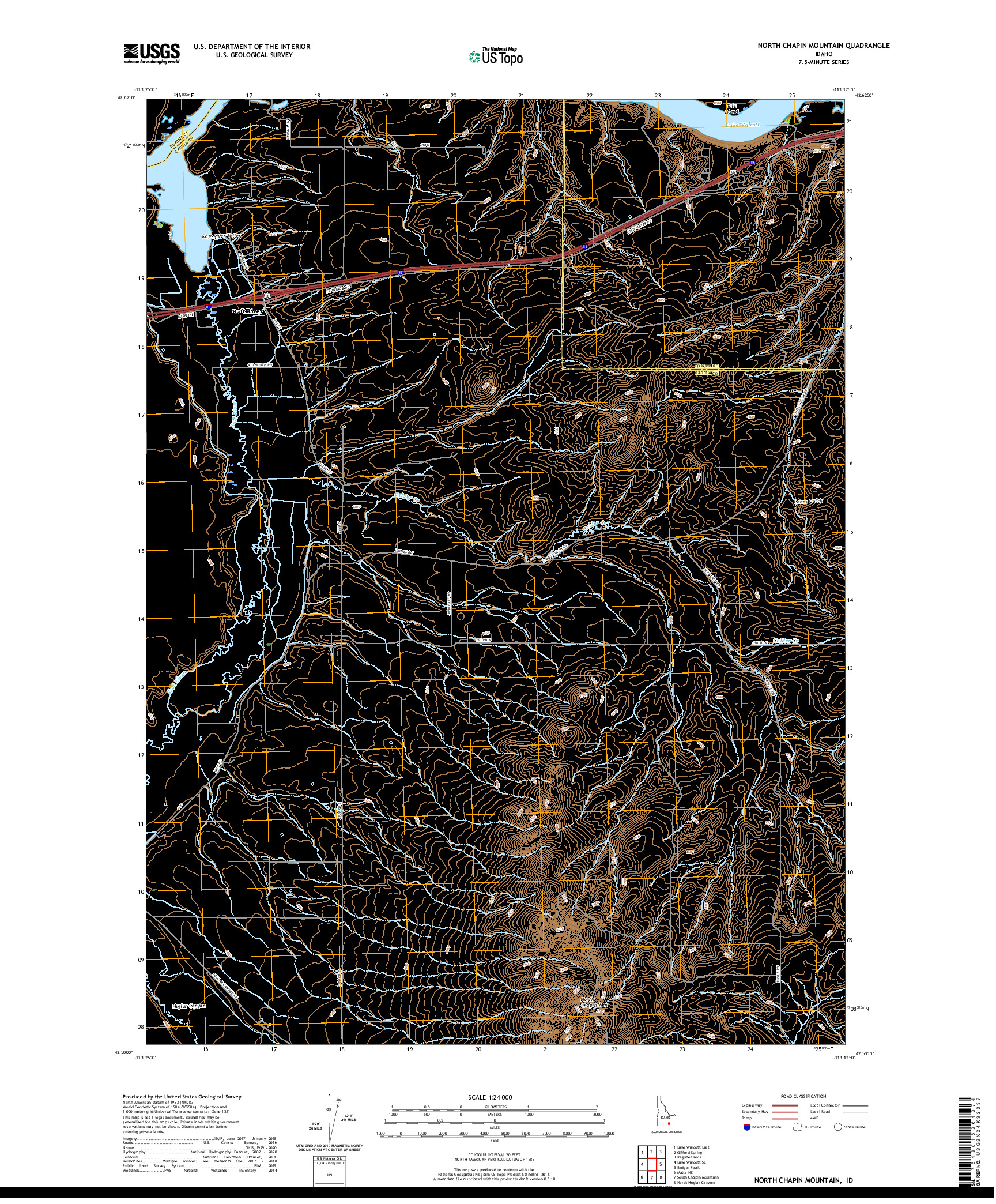USGS US TOPO 7.5-MINUTE MAP FOR NORTH CHAPIN MOUNTAIN, ID 2020