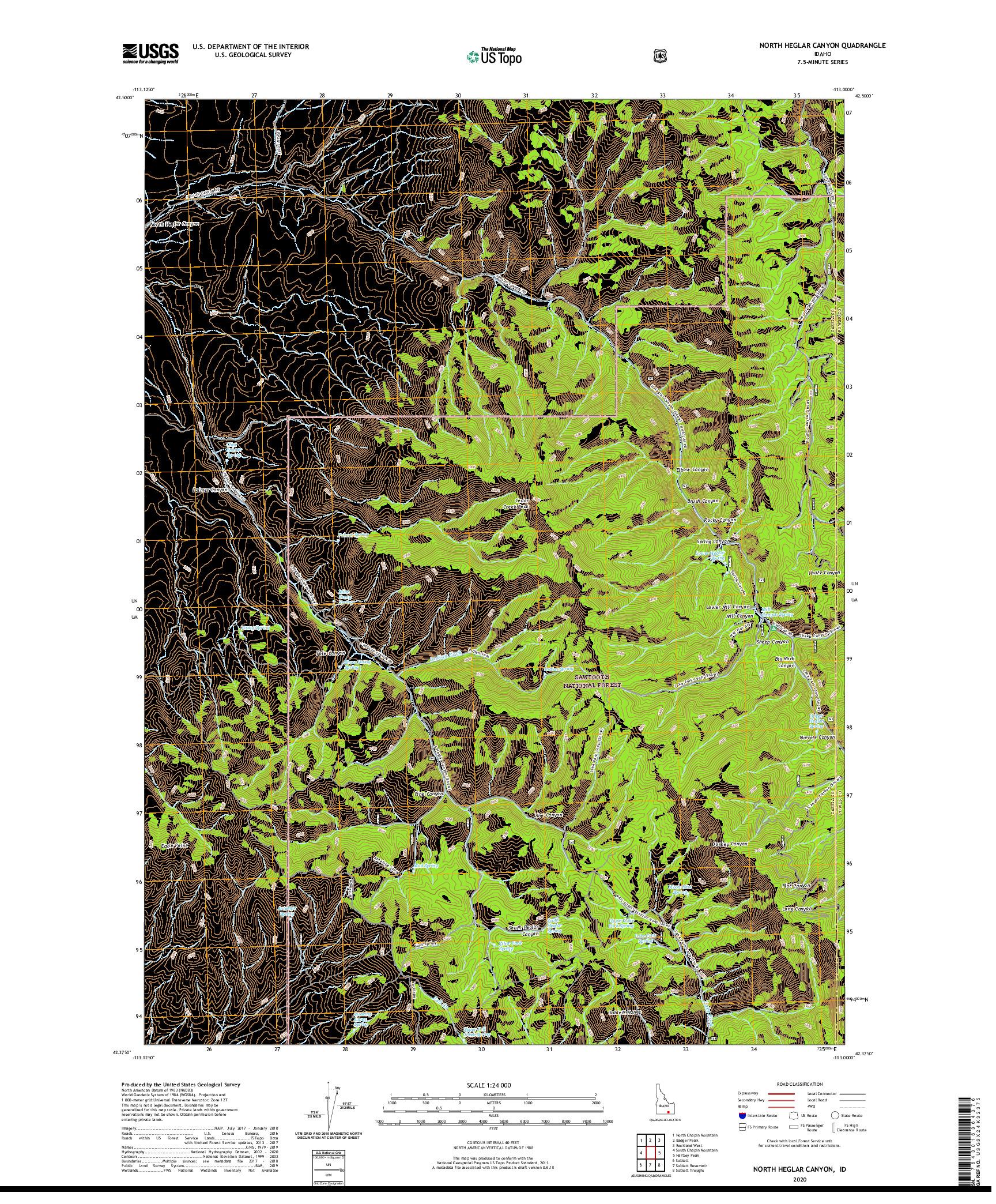 USGS US TOPO 7.5-MINUTE MAP FOR NORTH HEGLAR CANYON, ID 2020