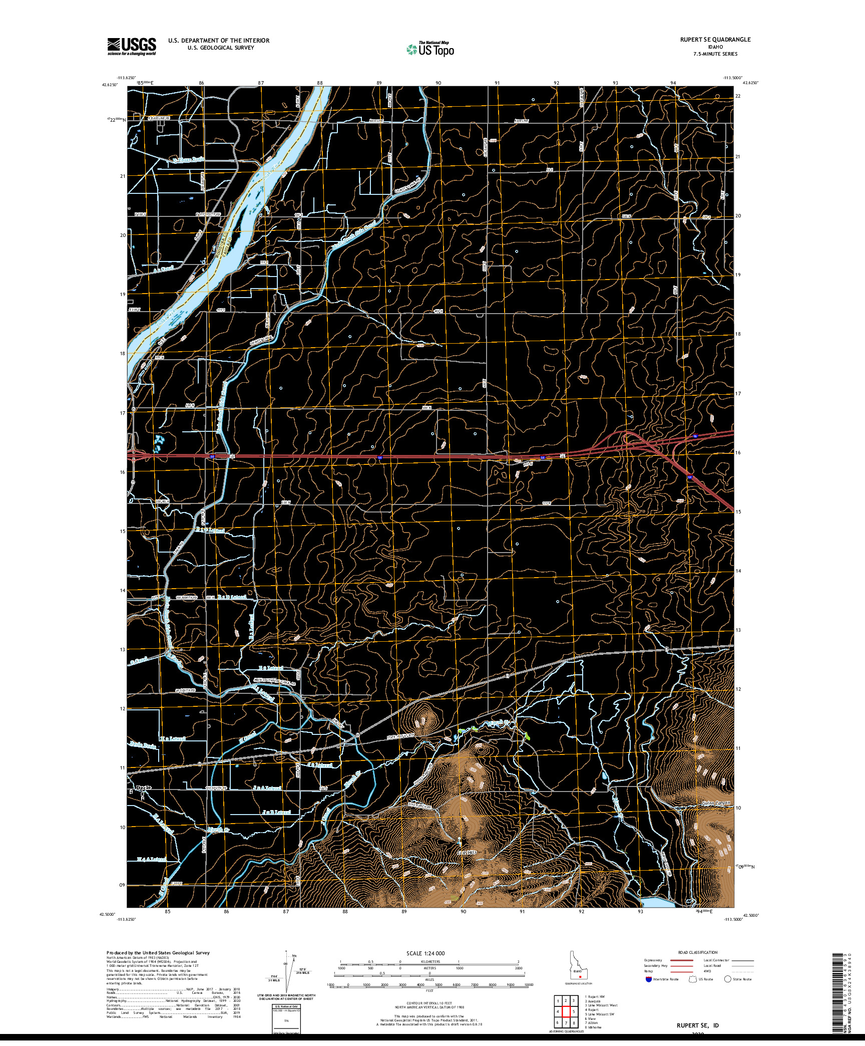 USGS US TOPO 7.5-MINUTE MAP FOR RUPERT SE, ID 2020