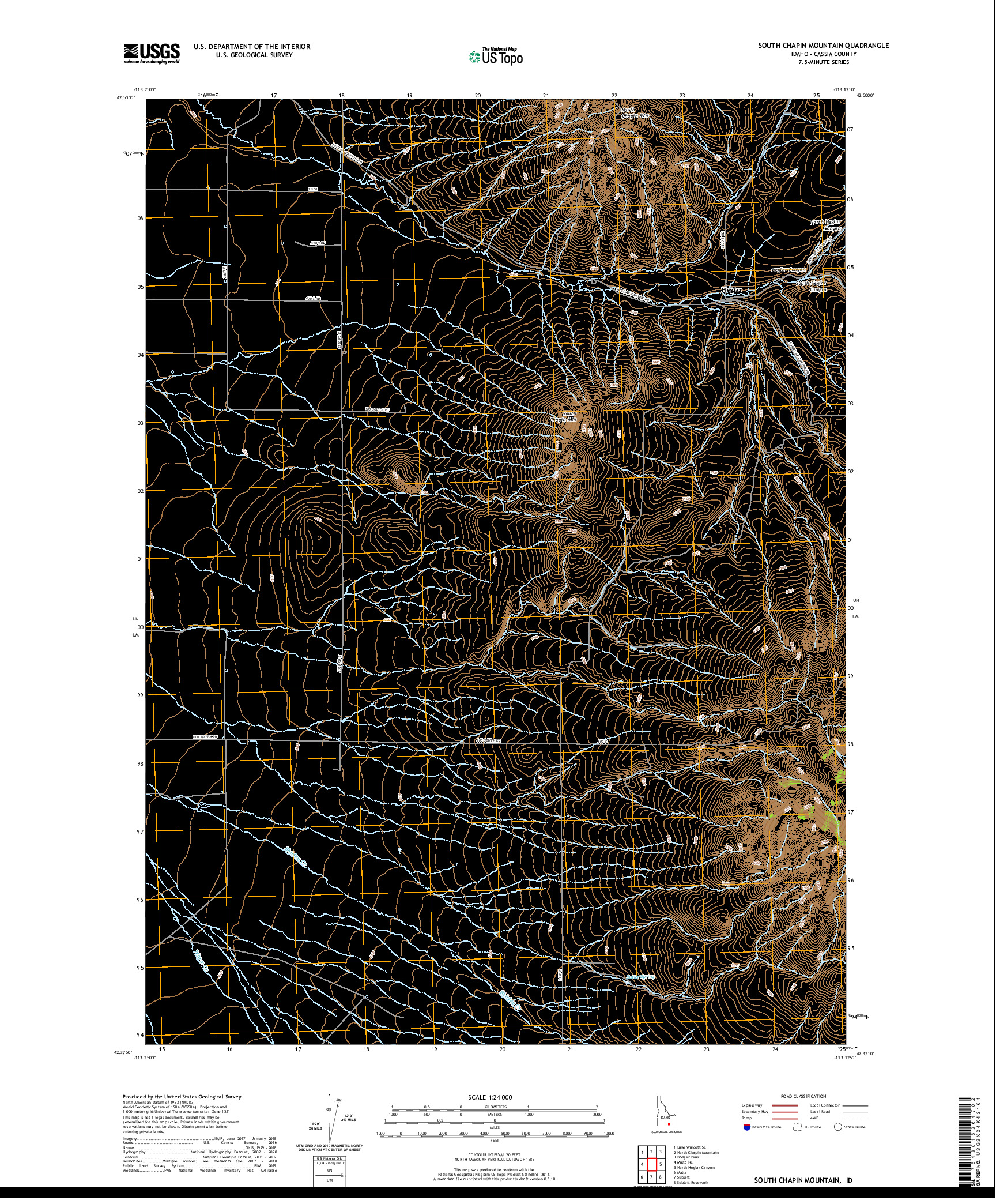 USGS US TOPO 7.5-MINUTE MAP FOR SOUTH CHAPIN MOUNTAIN, ID 2020