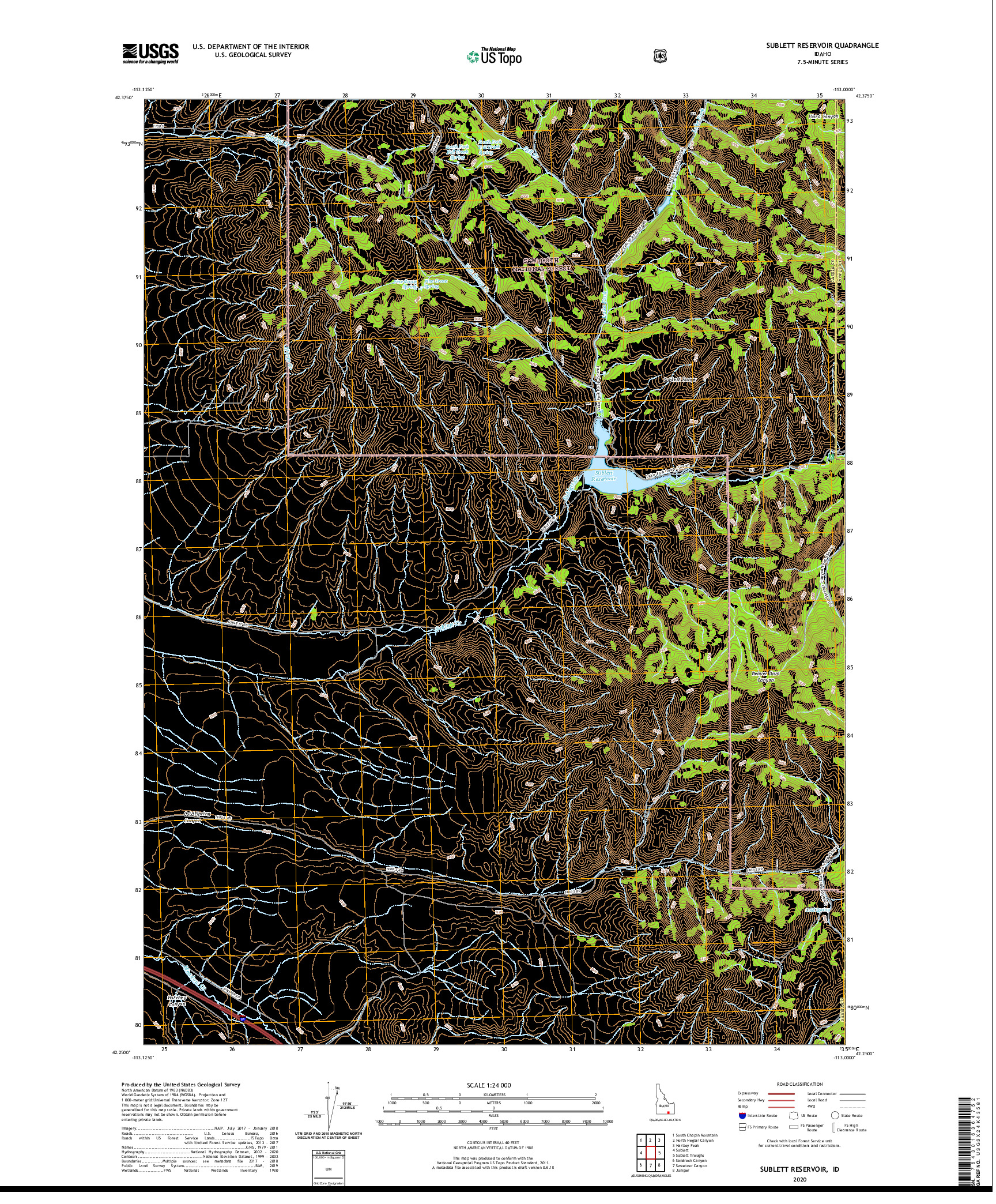 USGS US TOPO 7.5-MINUTE MAP FOR SUBLETT RESERVOIR, ID 2020