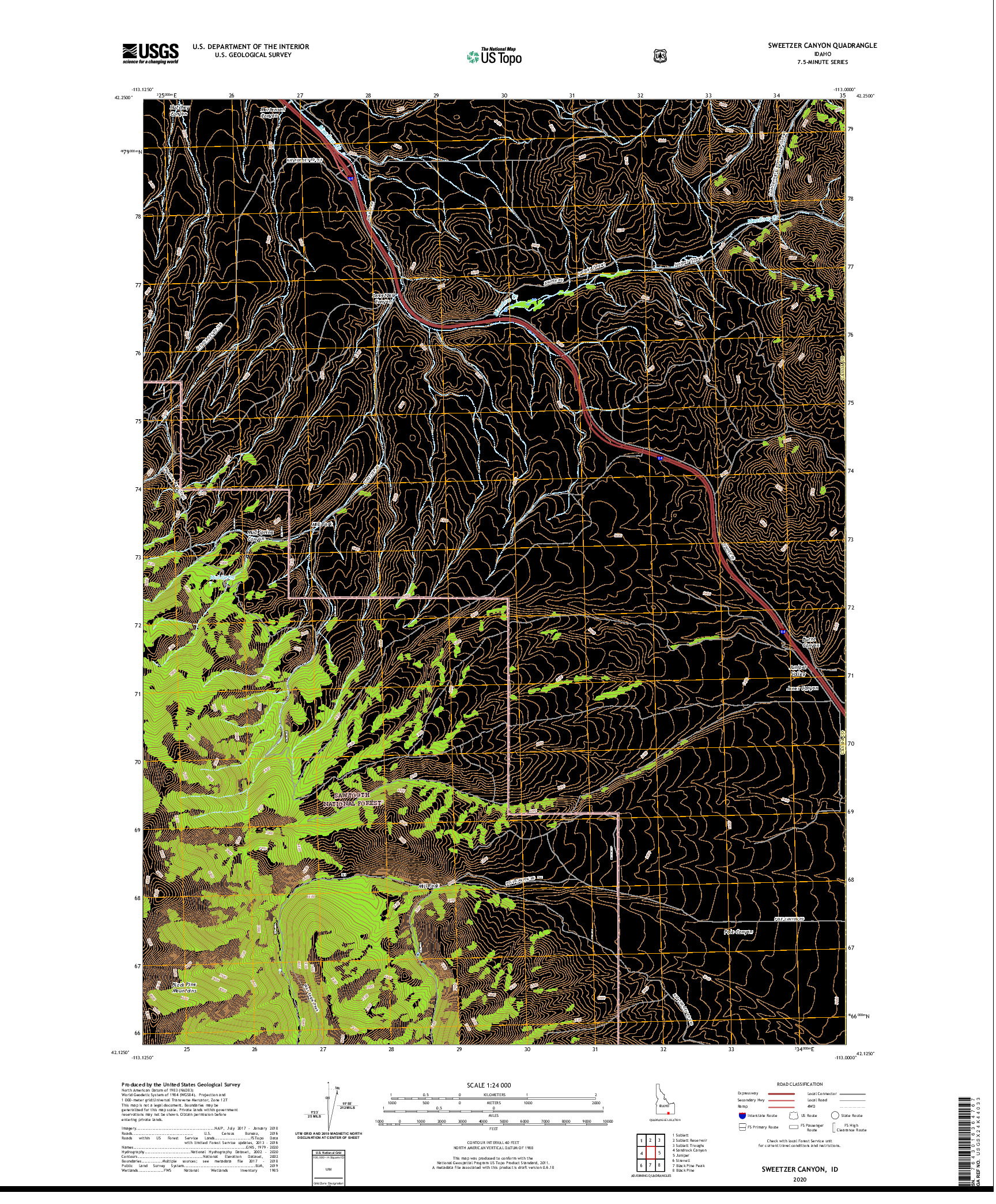 USGS US TOPO 7.5-MINUTE MAP FOR SWEETZER CANYON, ID 2020