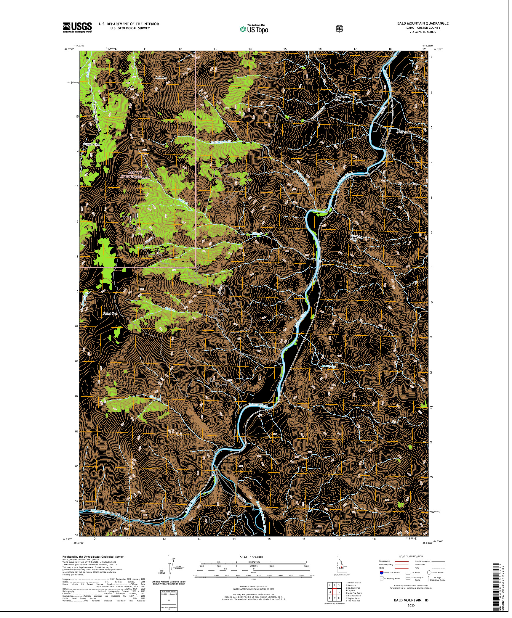 USGS US TOPO 7.5-MINUTE MAP FOR BALD MOUNTAIN, ID 2020