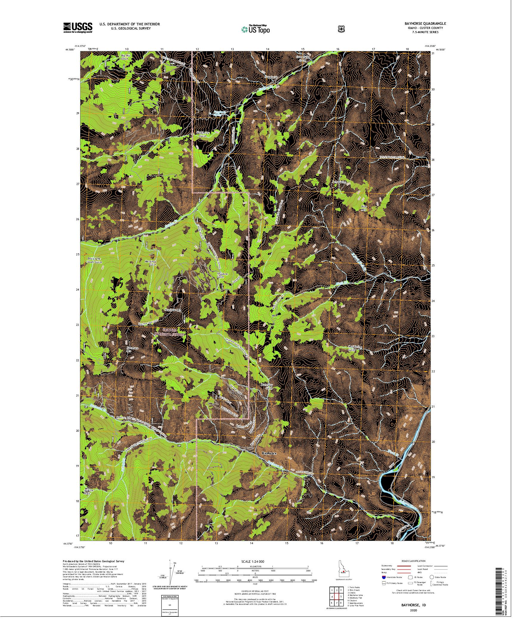 USGS US TOPO 7.5-MINUTE MAP FOR BAYHORSE, ID 2020