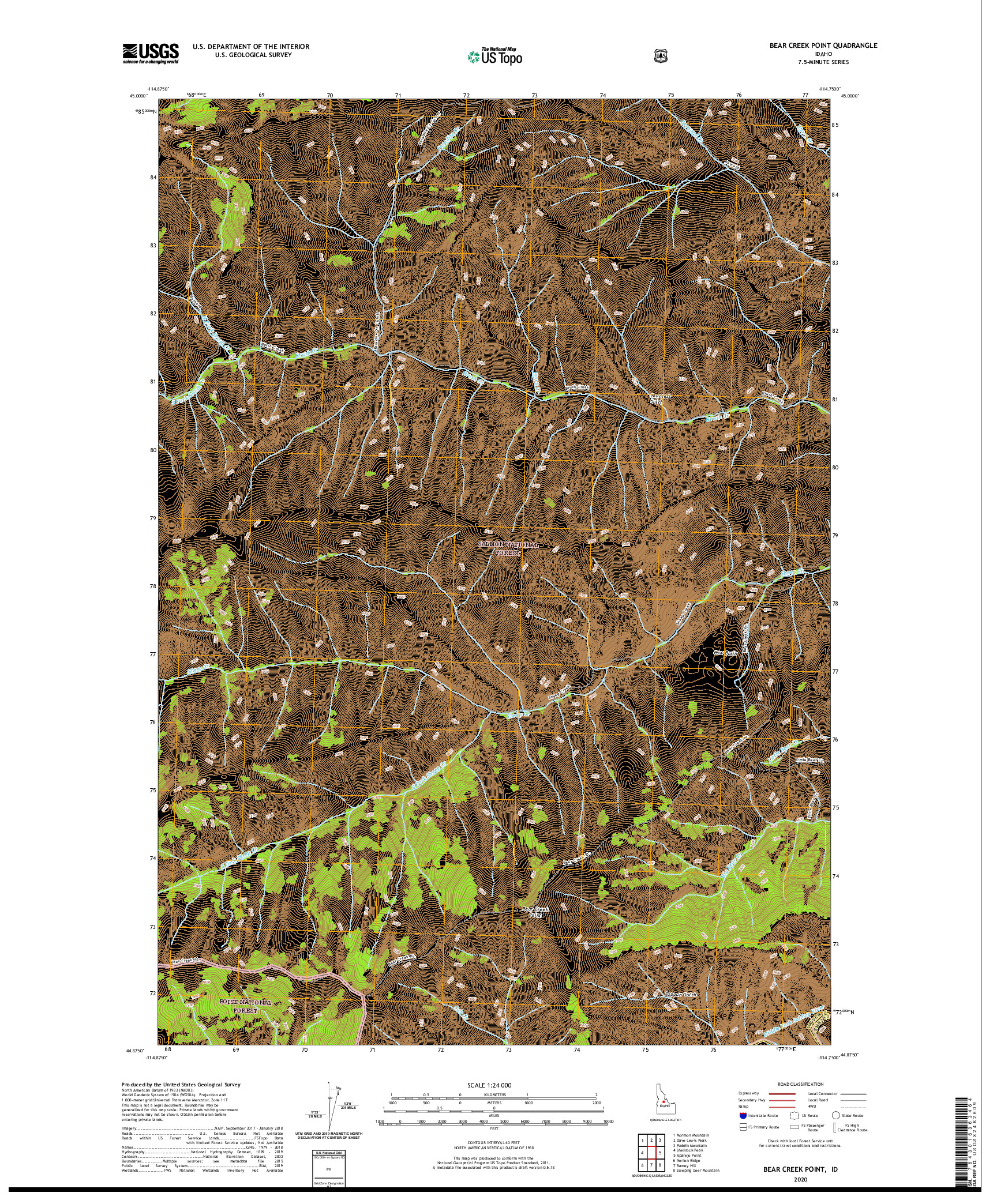 USGS US TOPO 7.5-MINUTE MAP FOR BEAR CREEK POINT, ID 2020