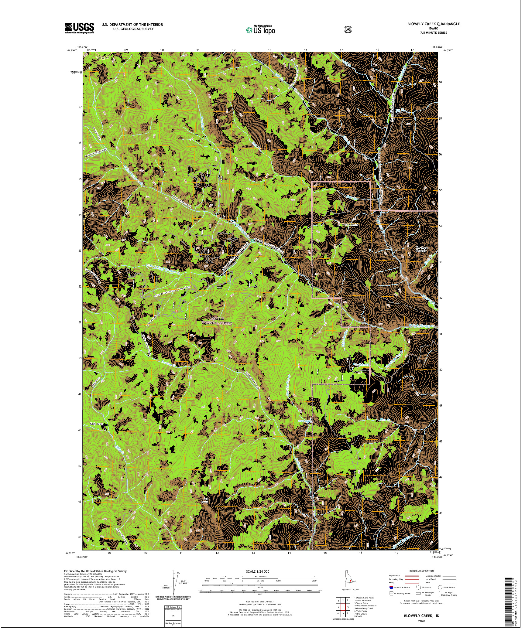 USGS US TOPO 7.5-MINUTE MAP FOR BLOWFLY CREEK, ID 2020