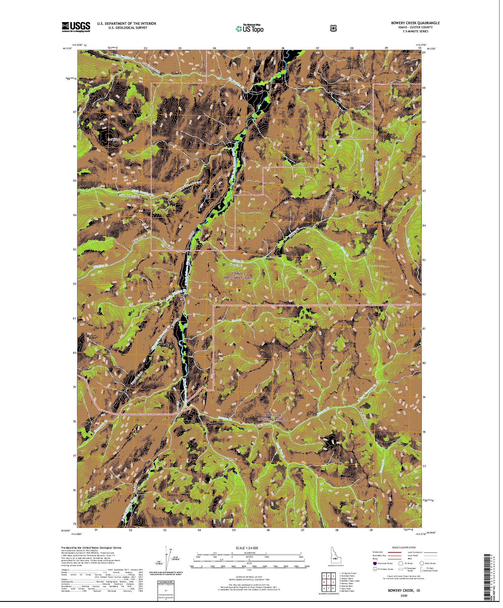 USGS US TOPO 7.5-MINUTE MAP FOR BOWERY CREEK, ID 2020