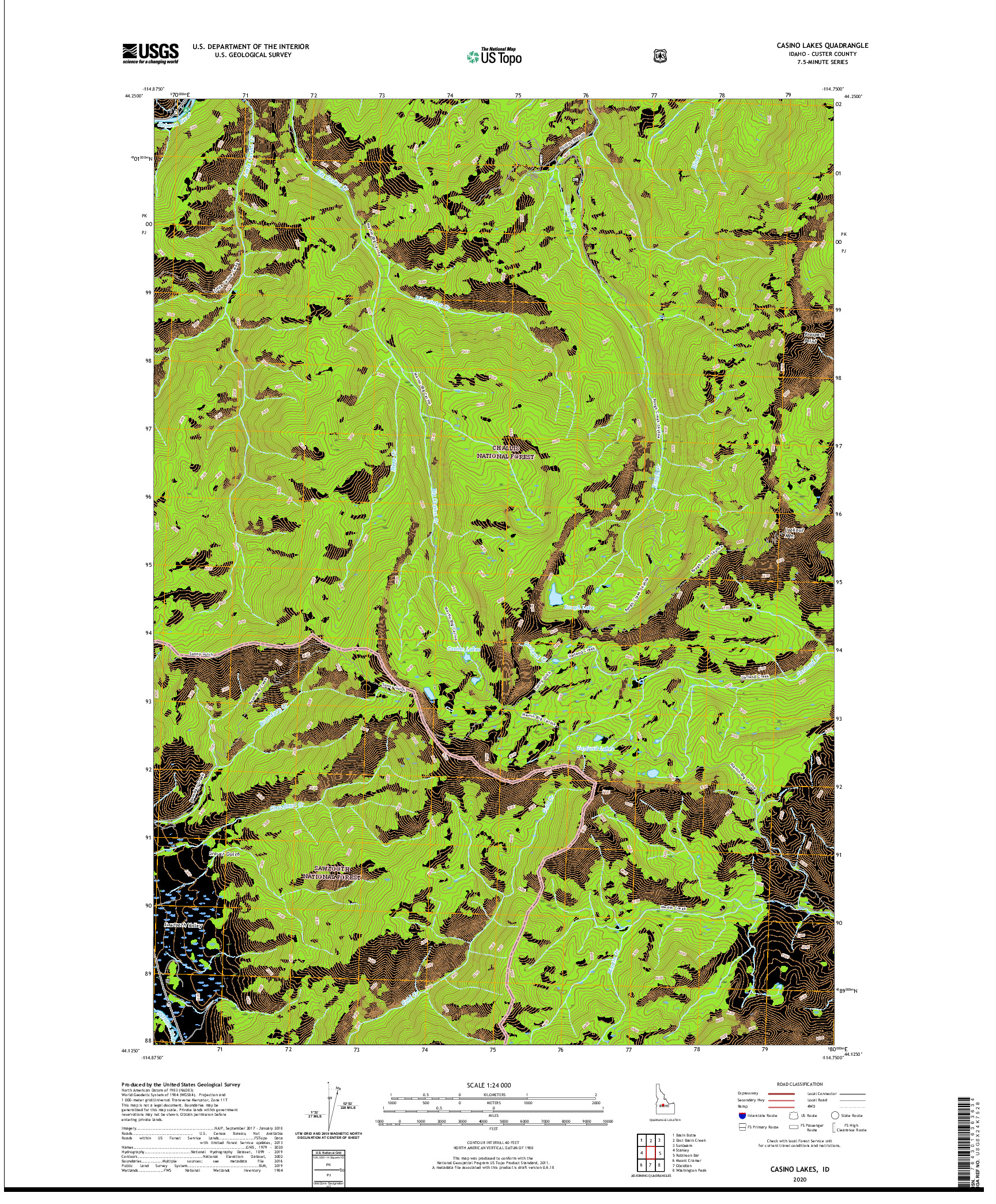 USGS US TOPO 7.5-MINUTE MAP FOR CASINO LAKES, ID 2020