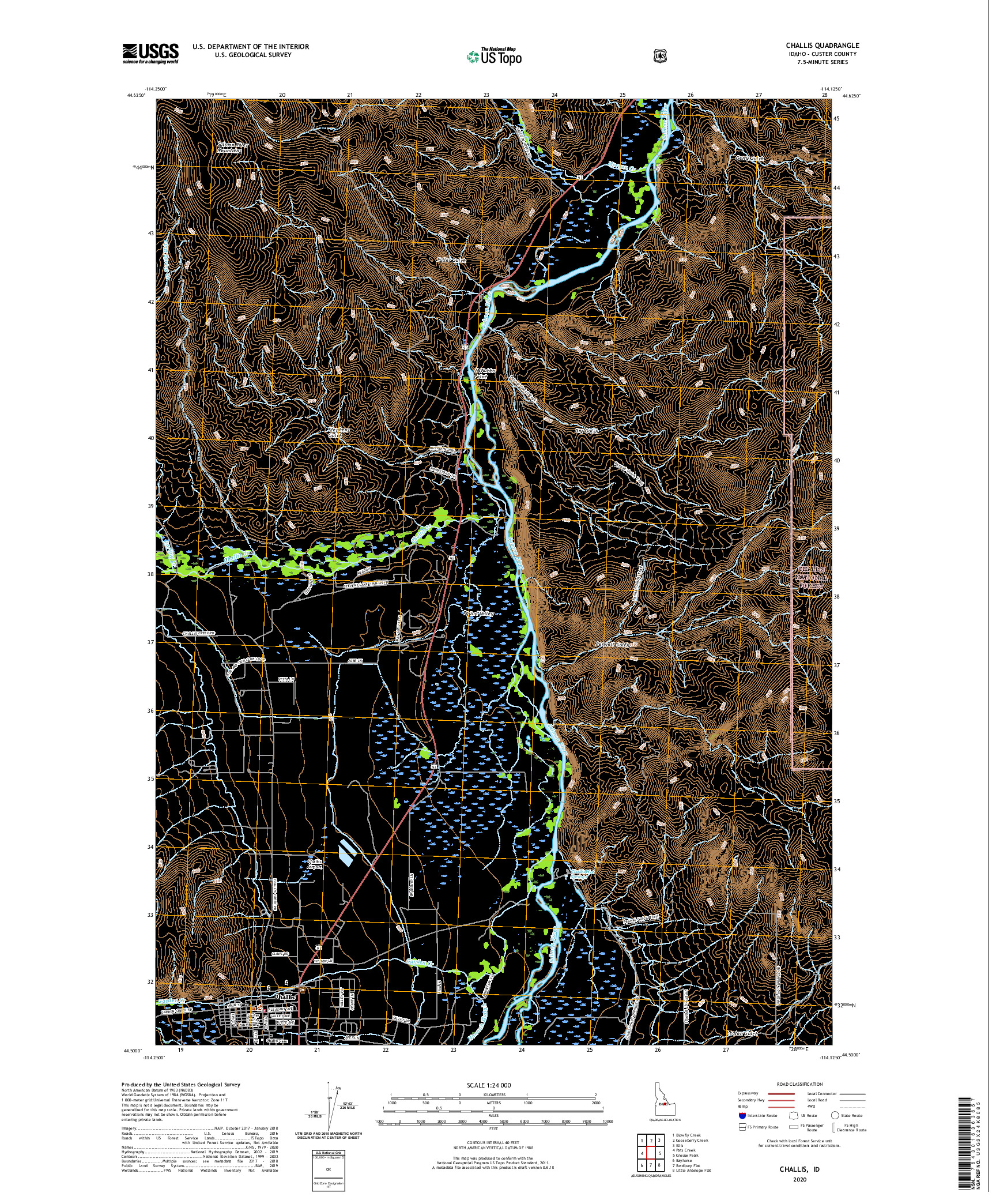USGS US TOPO 7.5-MINUTE MAP FOR CHALLIS, ID 2020