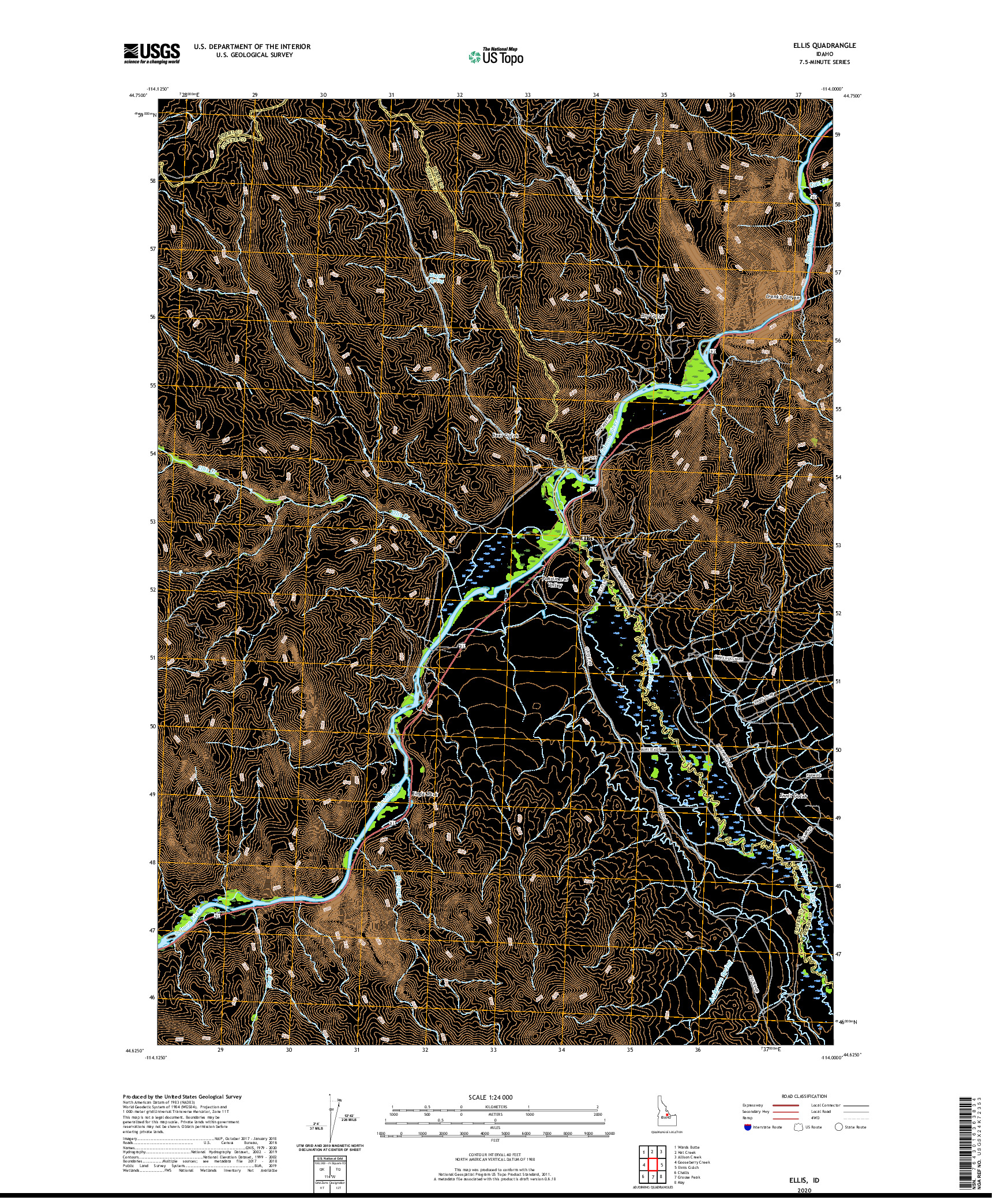 USGS US TOPO 7.5-MINUTE MAP FOR ELLIS, ID 2020