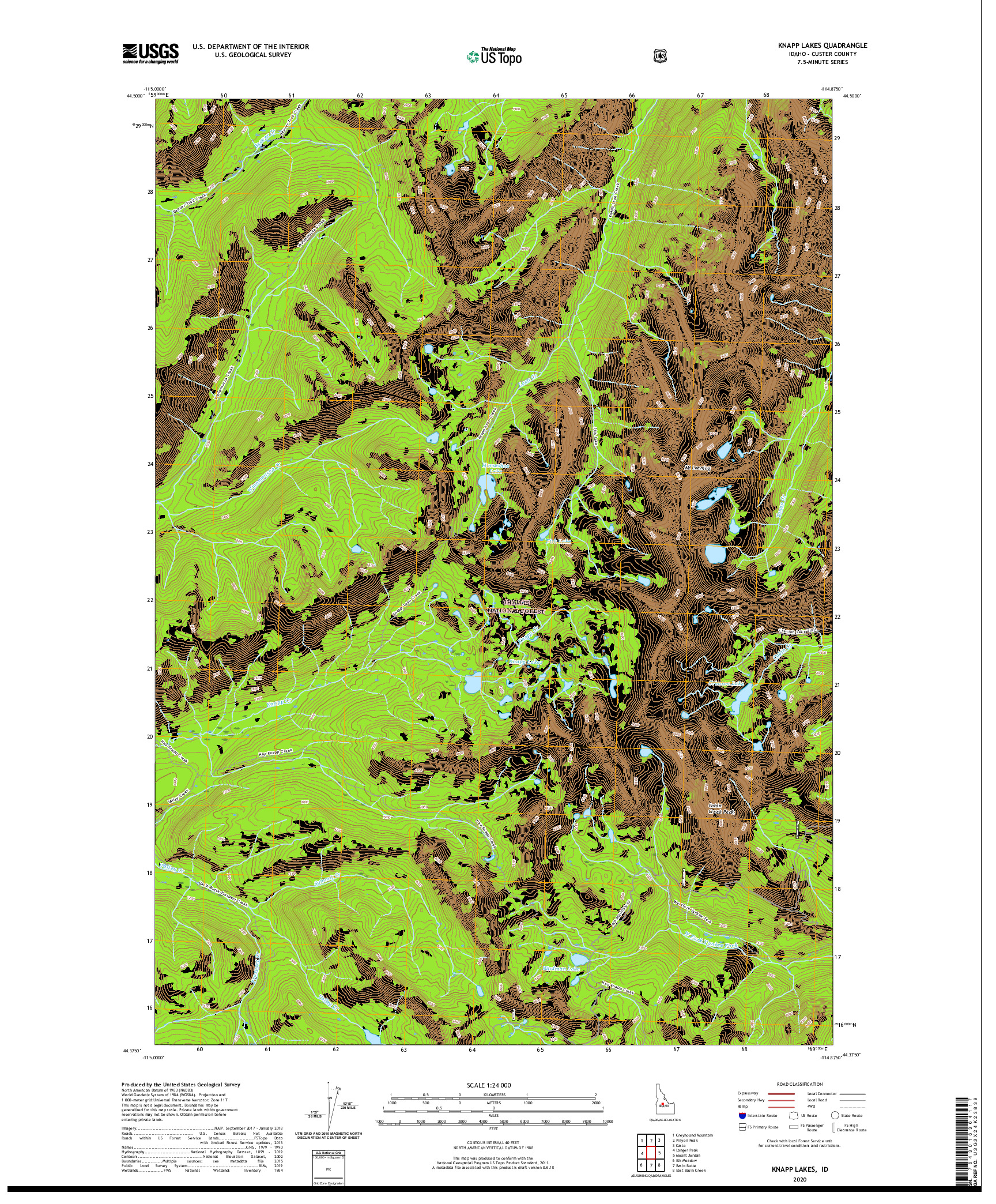 USGS US TOPO 7.5-MINUTE MAP FOR KNAPP LAKES, ID 2020