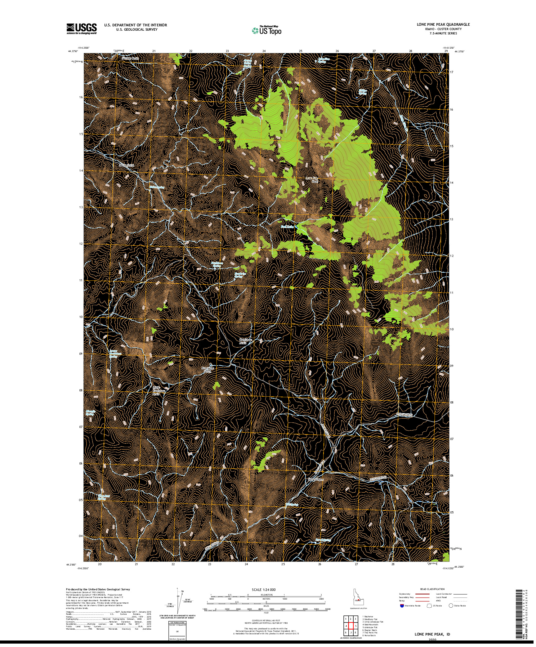 USGS US TOPO 7.5-MINUTE MAP FOR LONE PINE PEAK, ID 2020