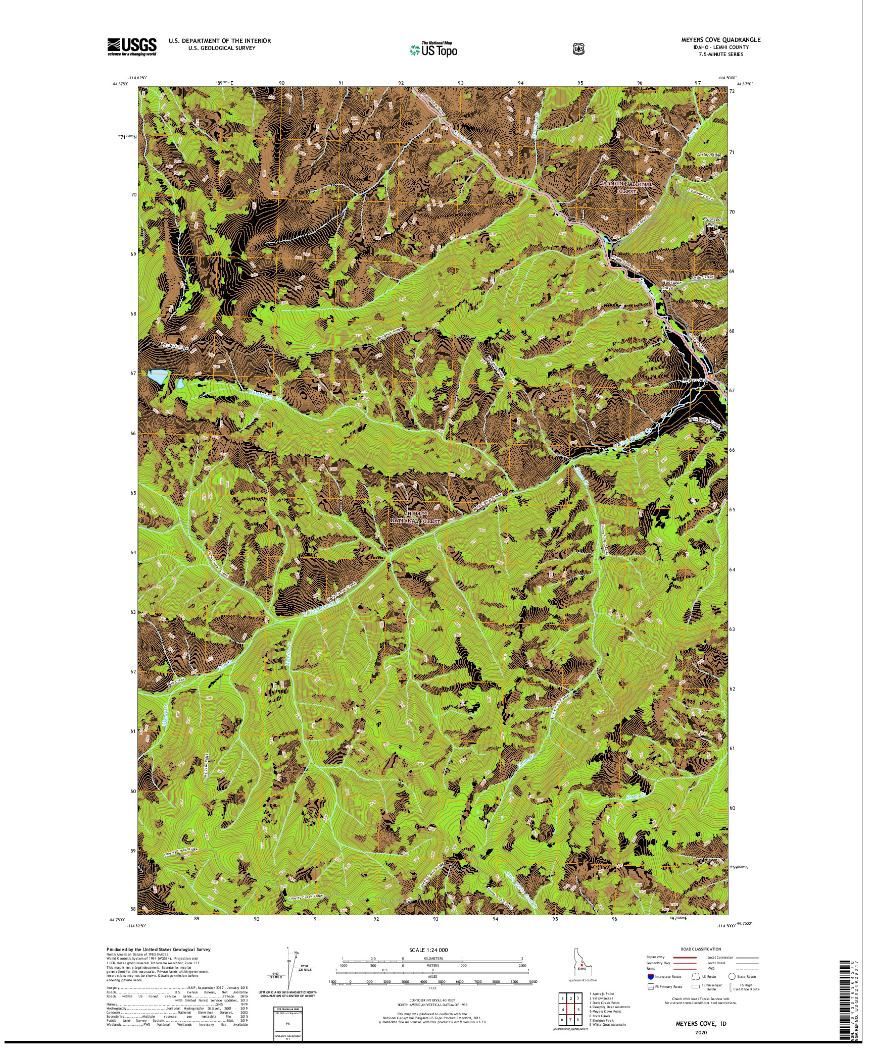 USGS US TOPO 7.5-MINUTE MAP FOR MEYERS COVE, ID 2020