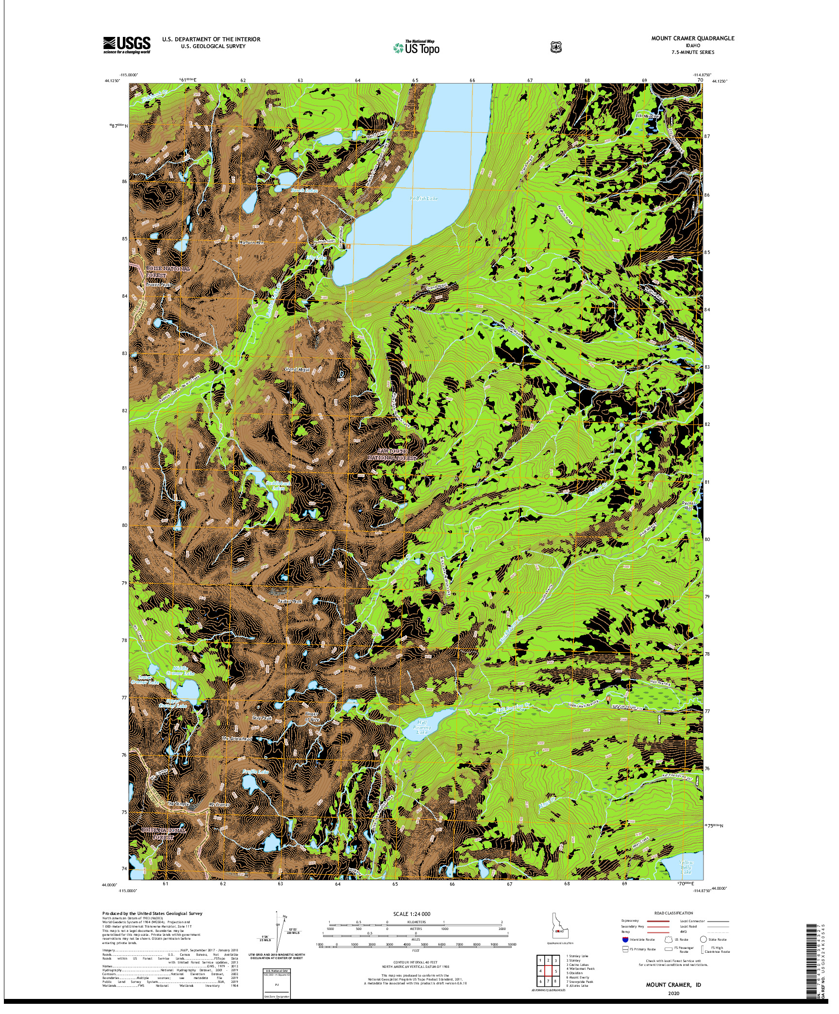 USGS US TOPO 7.5-MINUTE MAP FOR MOUNT CRAMER, ID 2020