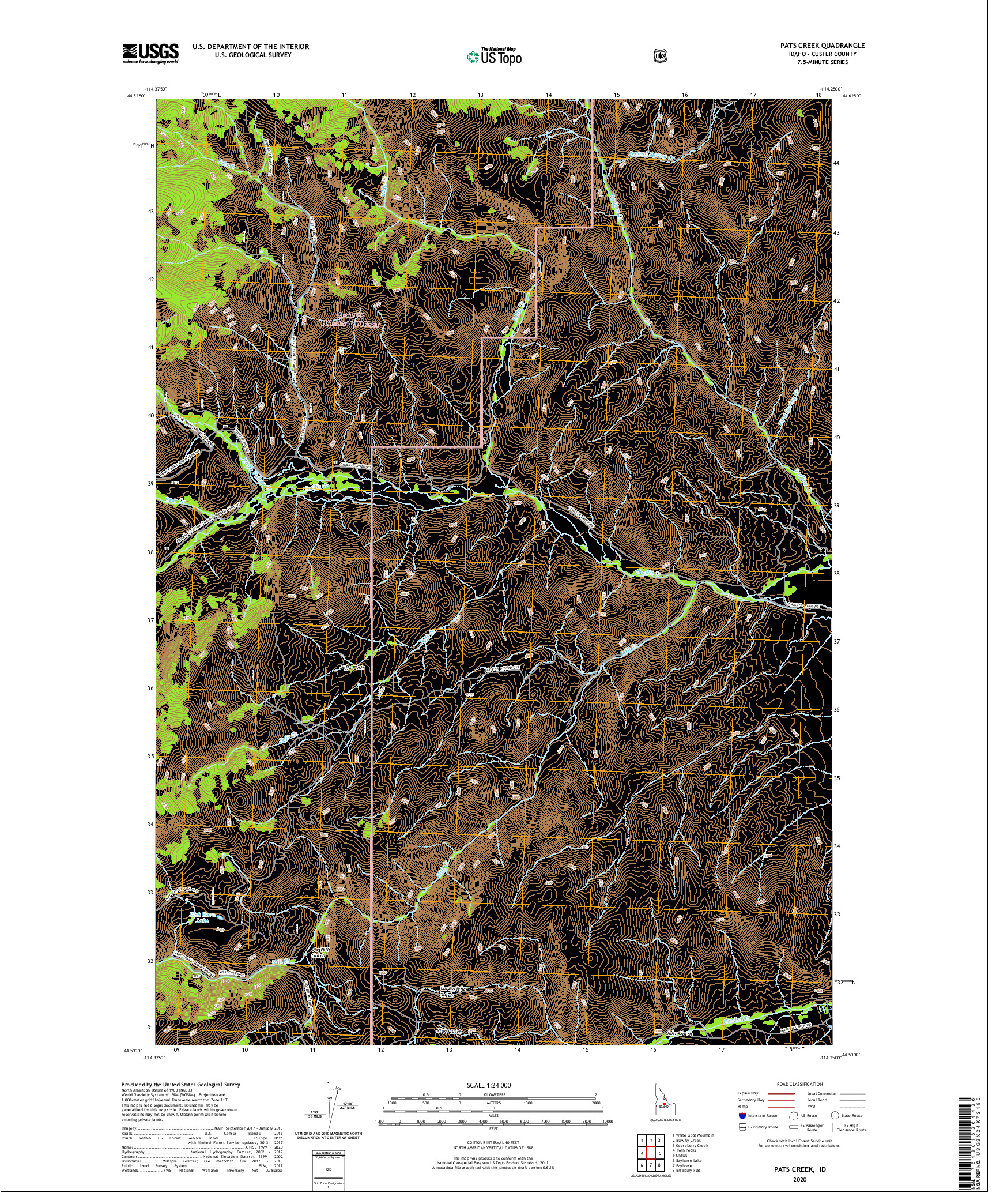 USGS US TOPO 7.5-MINUTE MAP FOR PATS CREEK, ID 2020