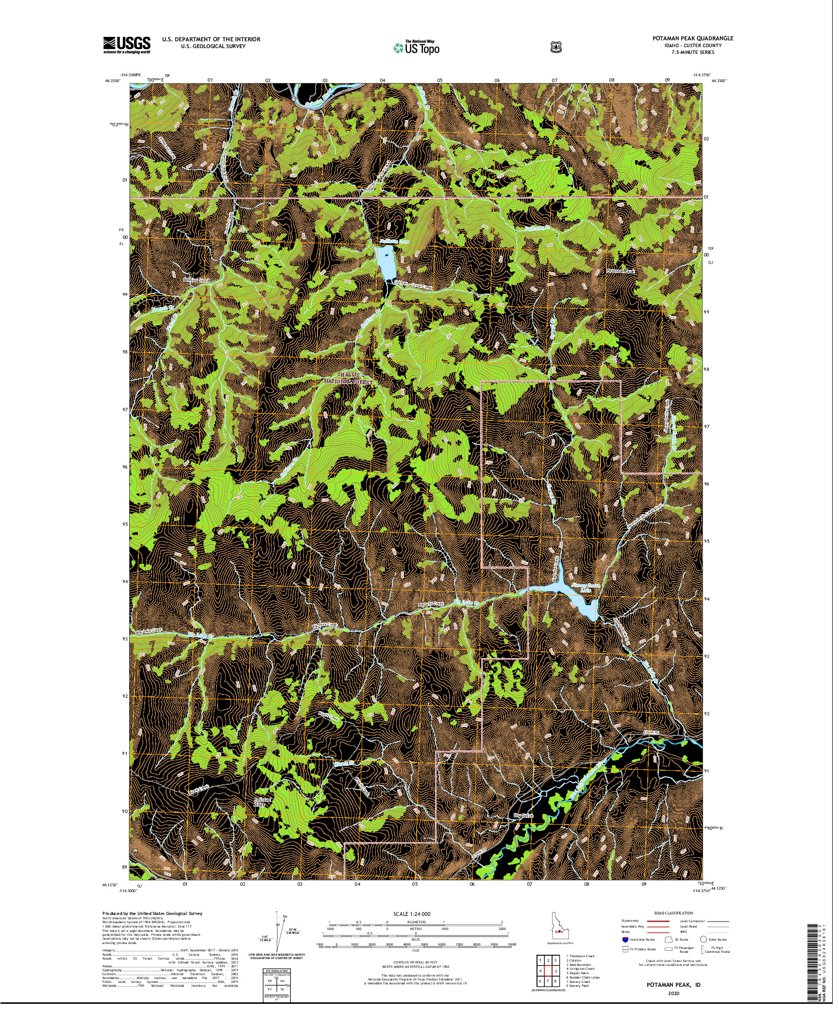 USGS US TOPO 7.5-MINUTE MAP FOR POTAMAN PEAK, ID 2020