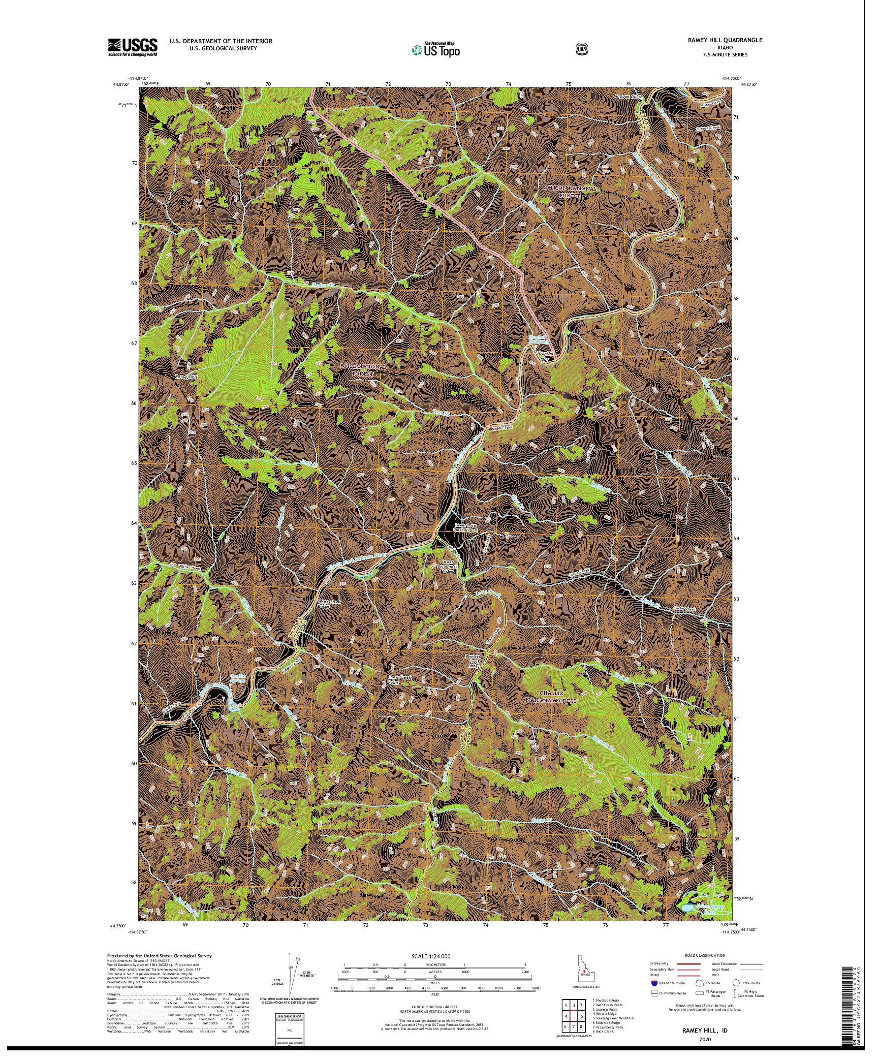 USGS US TOPO 7.5-MINUTE MAP FOR RAMEY HILL, ID 2020