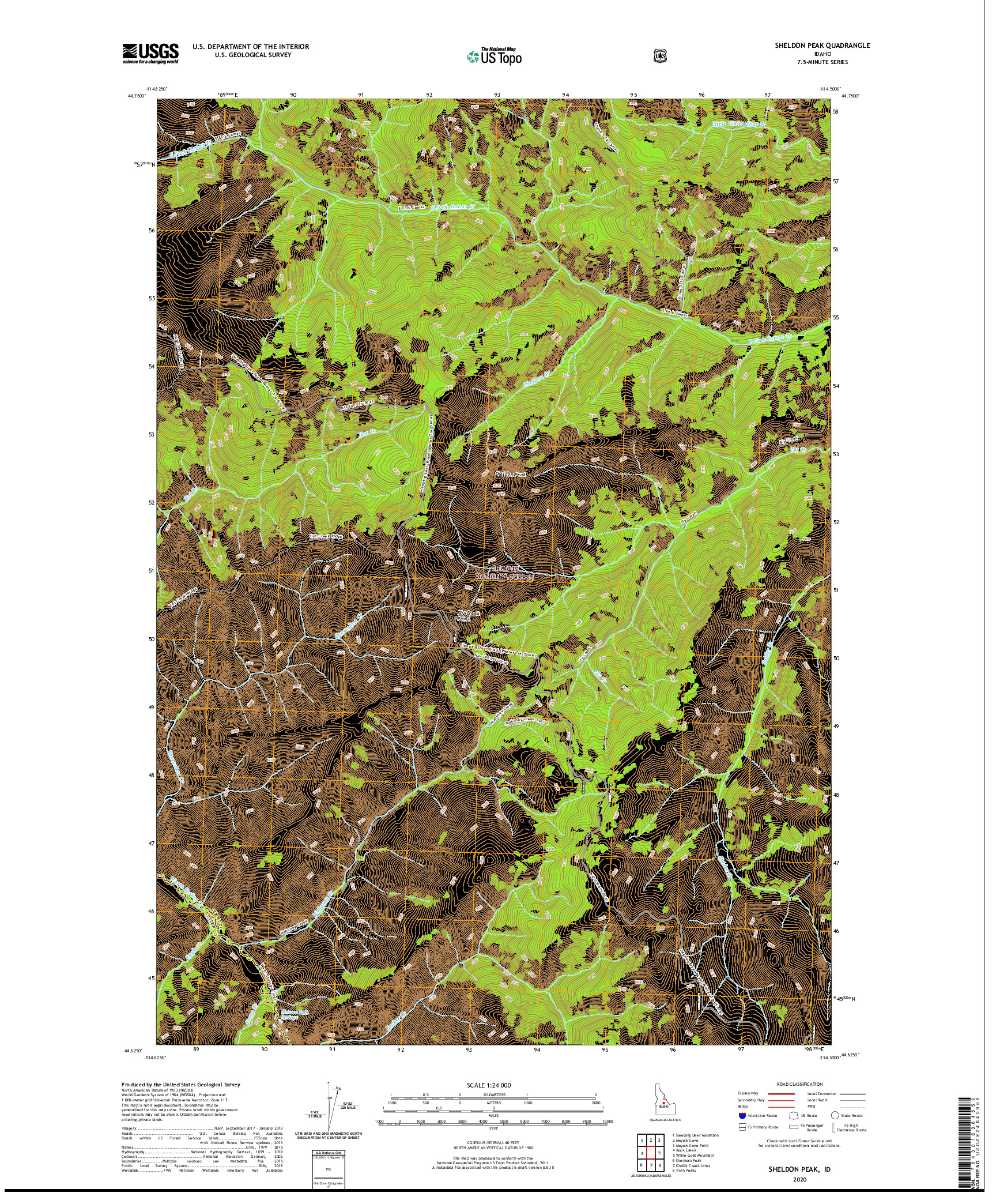 USGS US TOPO 7.5-MINUTE MAP FOR SHELDON PEAK, ID 2020