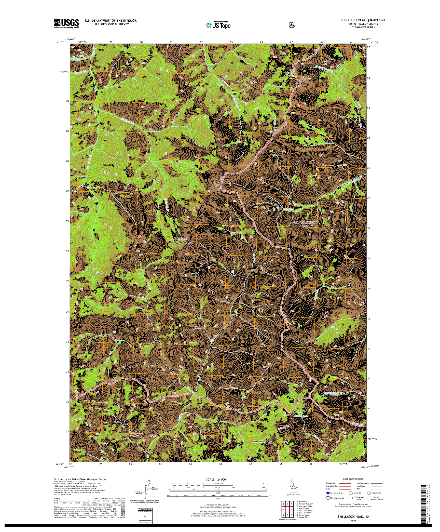 USGS US TOPO 7.5-MINUTE MAP FOR SHELLROCK PEAK, ID 2020