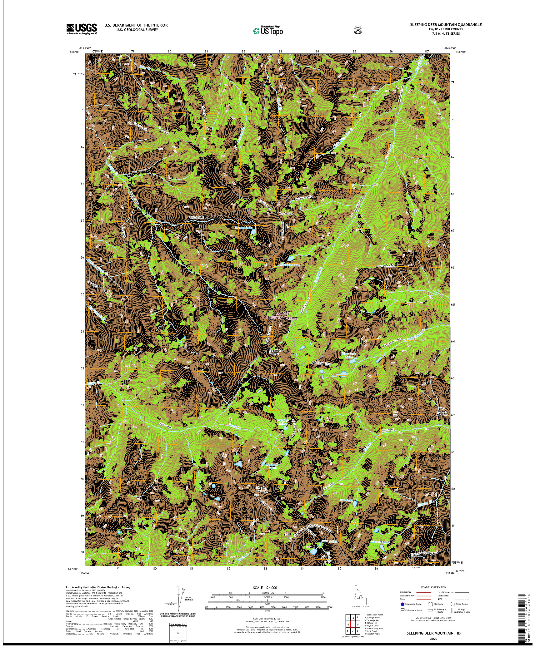 USGS US TOPO 7.5-MINUTE MAP FOR SLEEPING DEER MOUNTAIN, ID 2020