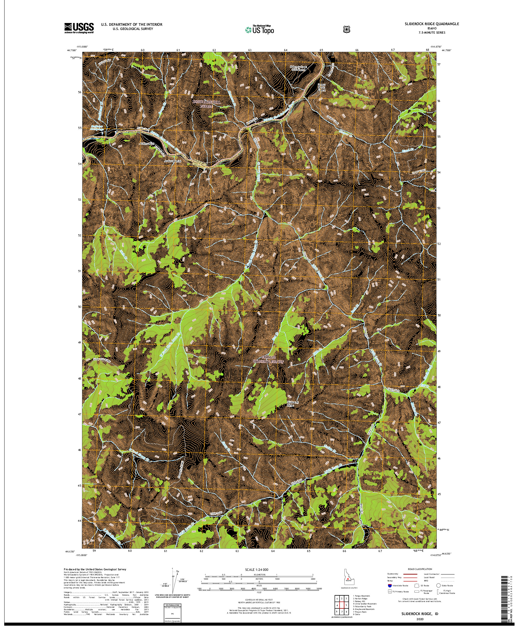 USGS US TOPO 7.5-MINUTE MAP FOR SLIDEROCK RIDGE, ID 2020