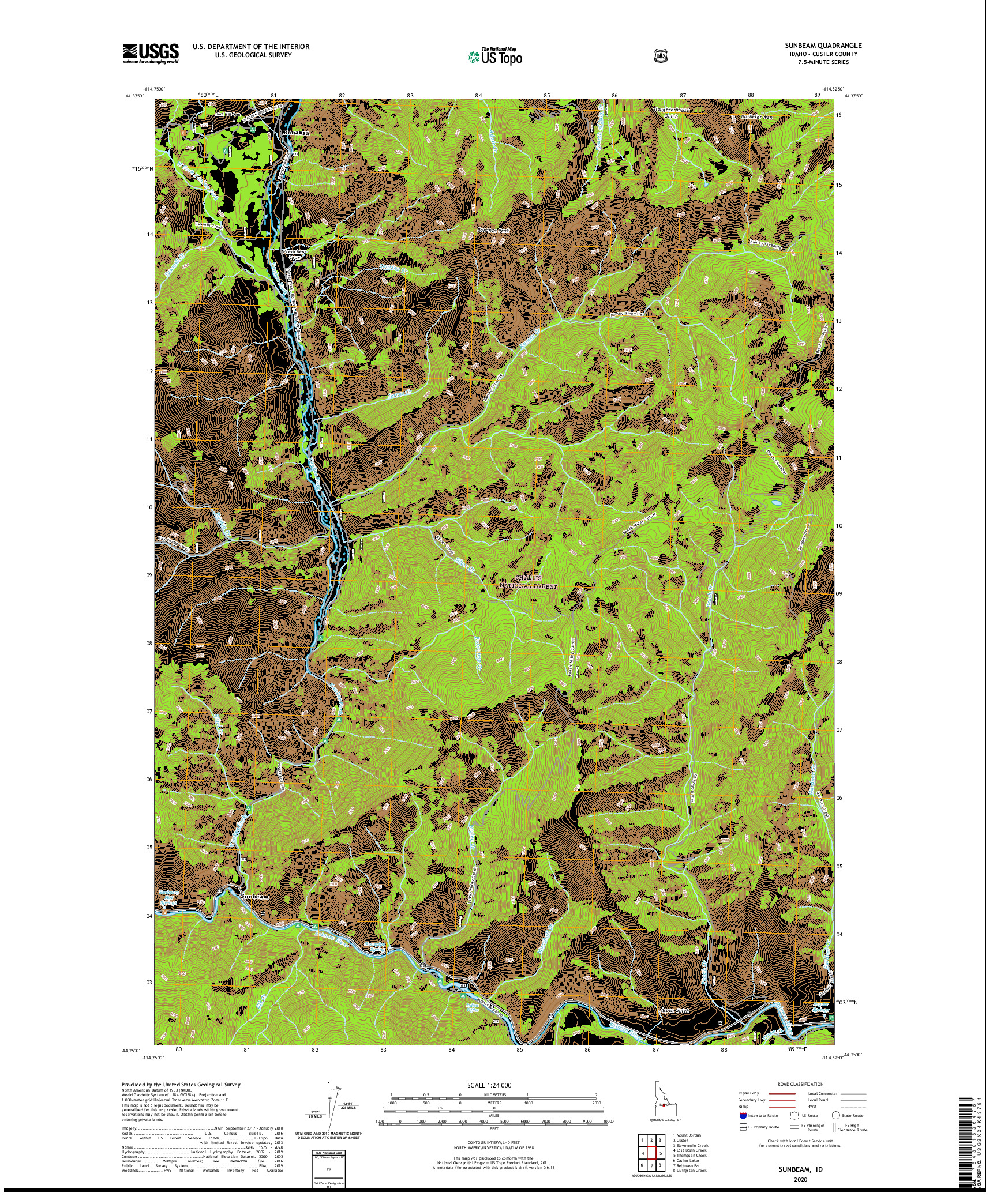USGS US TOPO 7.5-MINUTE MAP FOR SUNBEAM, ID 2020