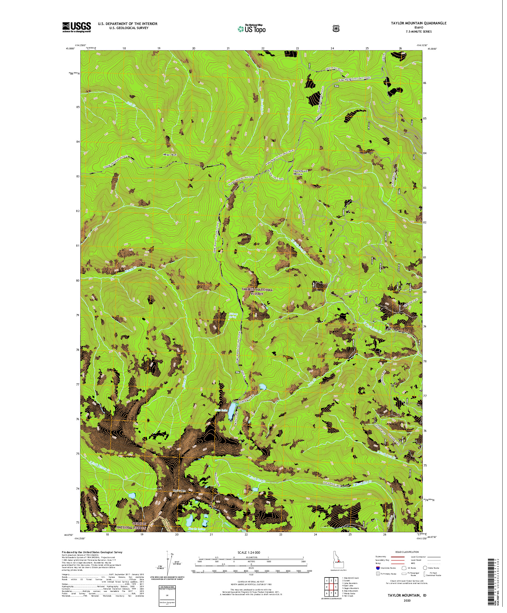 USGS US TOPO 7.5-MINUTE MAP FOR TAYLOR MOUNTAIN, ID 2020