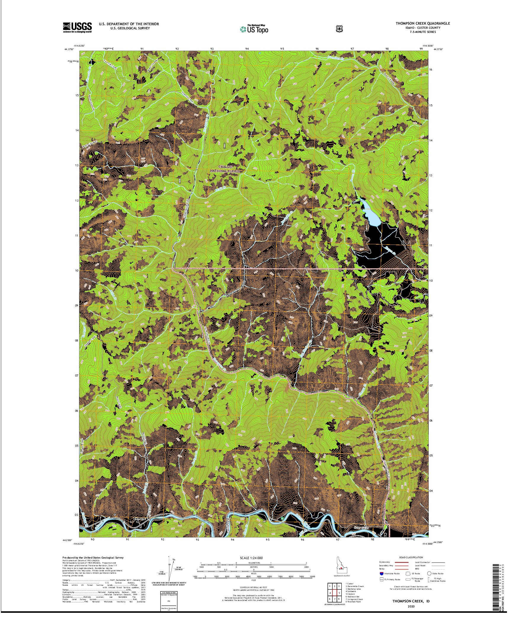 USGS US TOPO 7.5-MINUTE MAP FOR THOMPSON CREEK, ID 2020