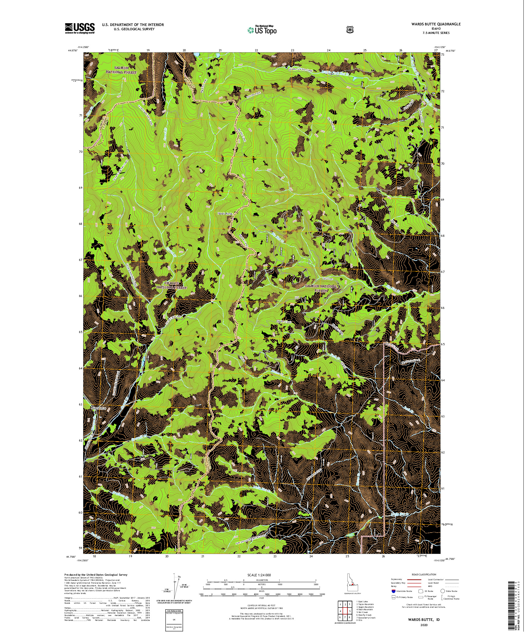 USGS US TOPO 7.5-MINUTE MAP FOR WARDS BUTTE, ID 2020