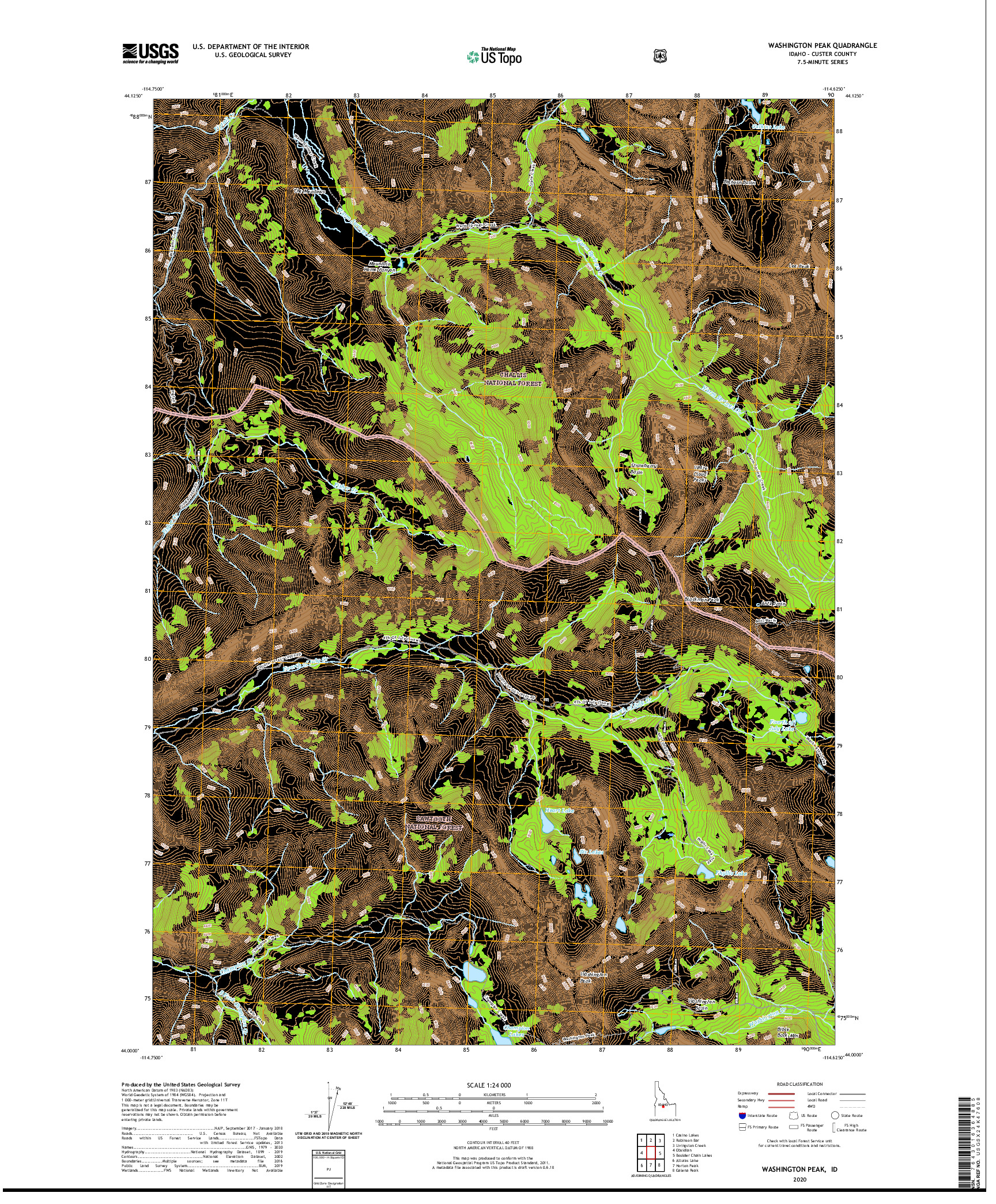 USGS US TOPO 7.5-MINUTE MAP FOR WASHINGTON PEAK, ID 2020