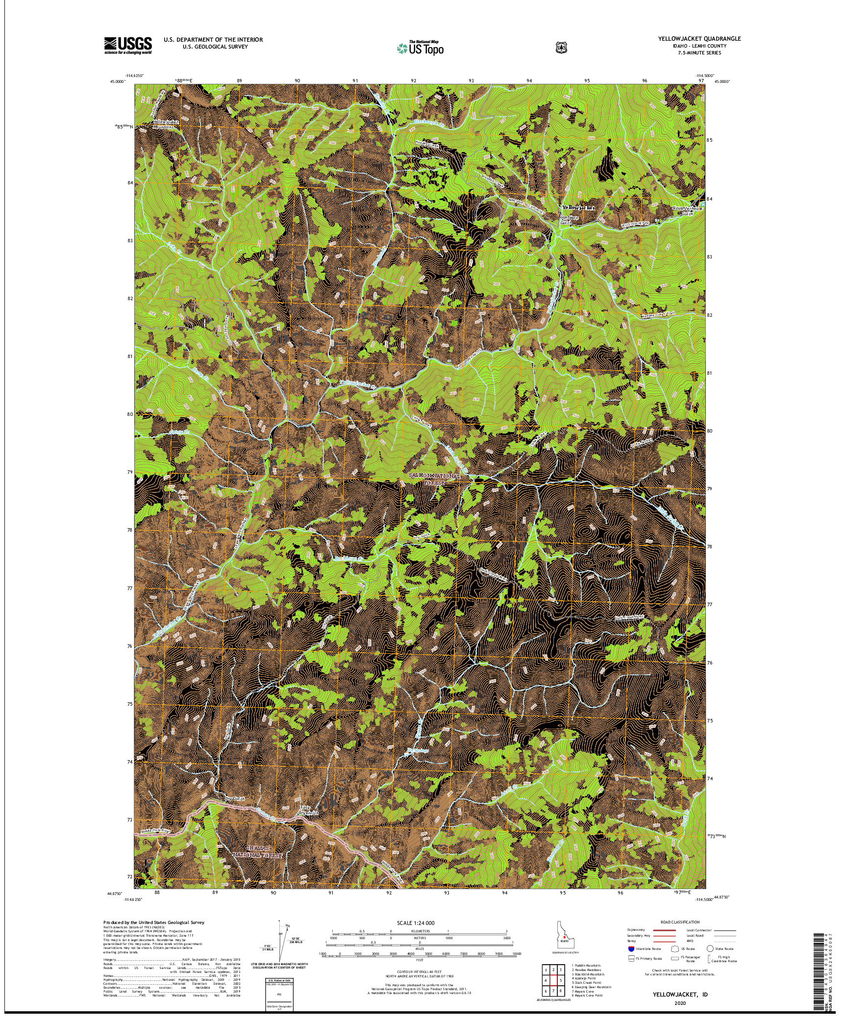 USGS US TOPO 7.5-MINUTE MAP FOR YELLOWJACKET, ID 2020