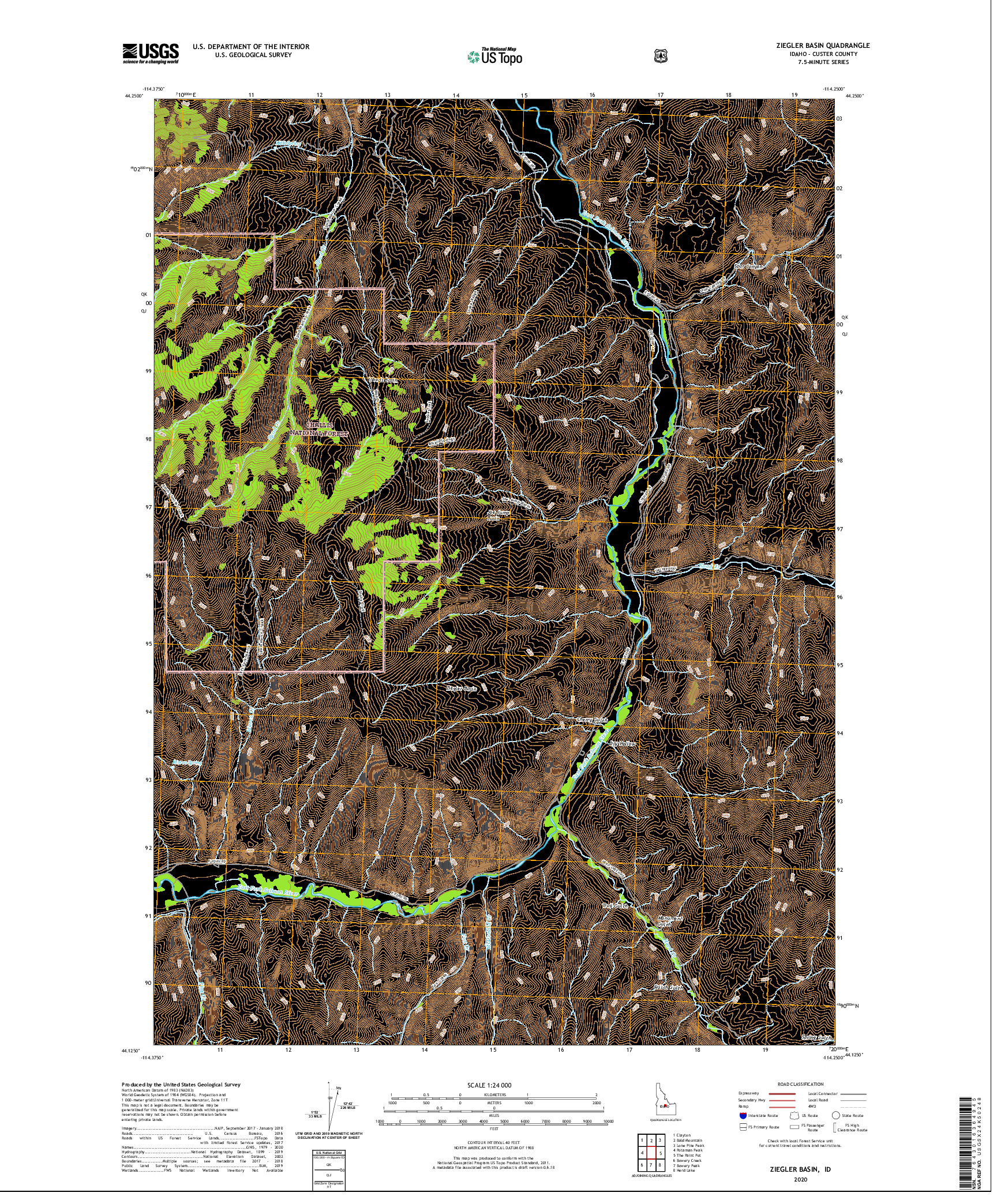 USGS US TOPO 7.5-MINUTE MAP FOR ZIEGLER BASIN, ID 2020
