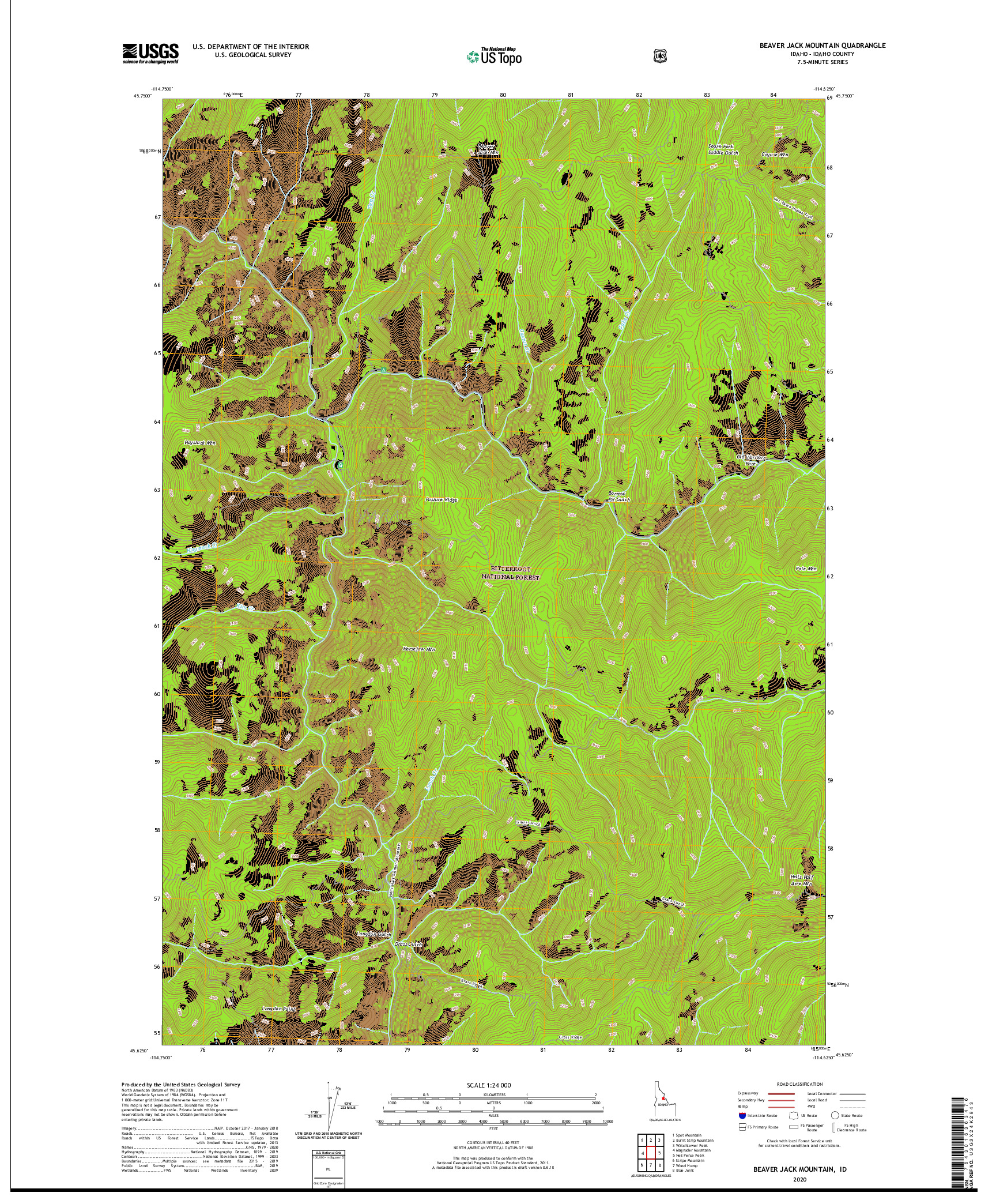 USGS US TOPO 7.5-MINUTE MAP FOR BEAVER JACK MOUNTAIN, ID 2020