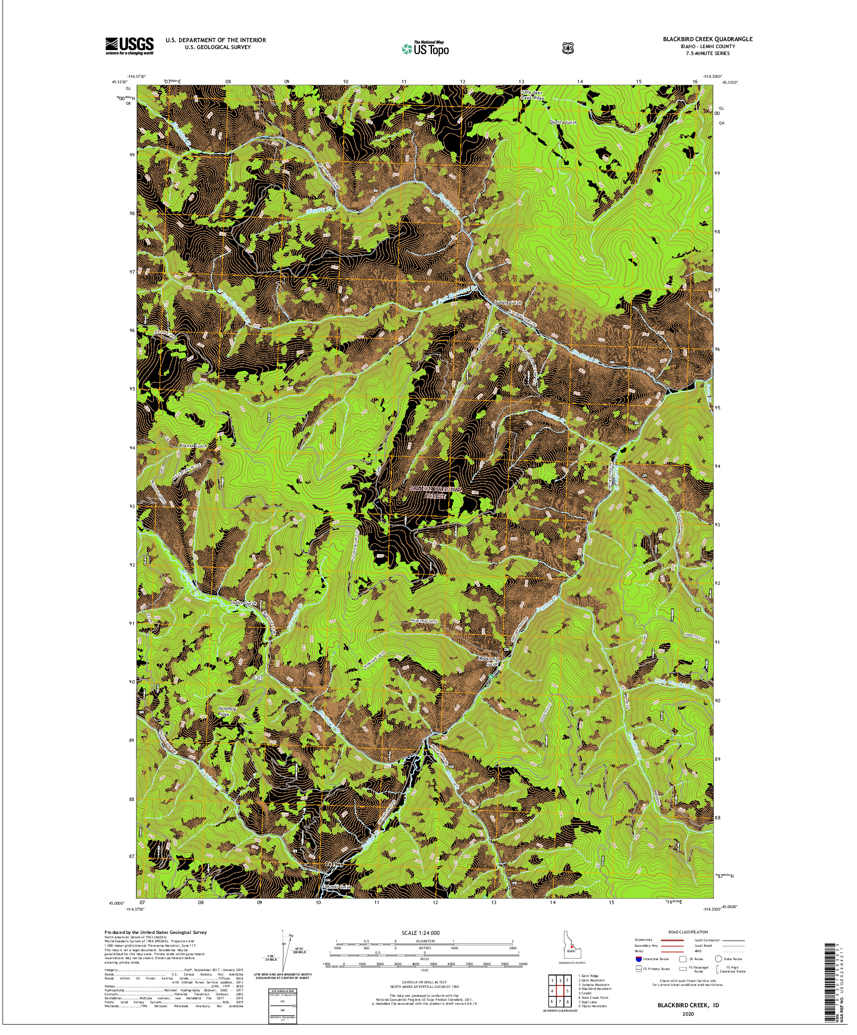 USGS US TOPO 7.5-MINUTE MAP FOR BLACKBIRD CREEK, ID 2020