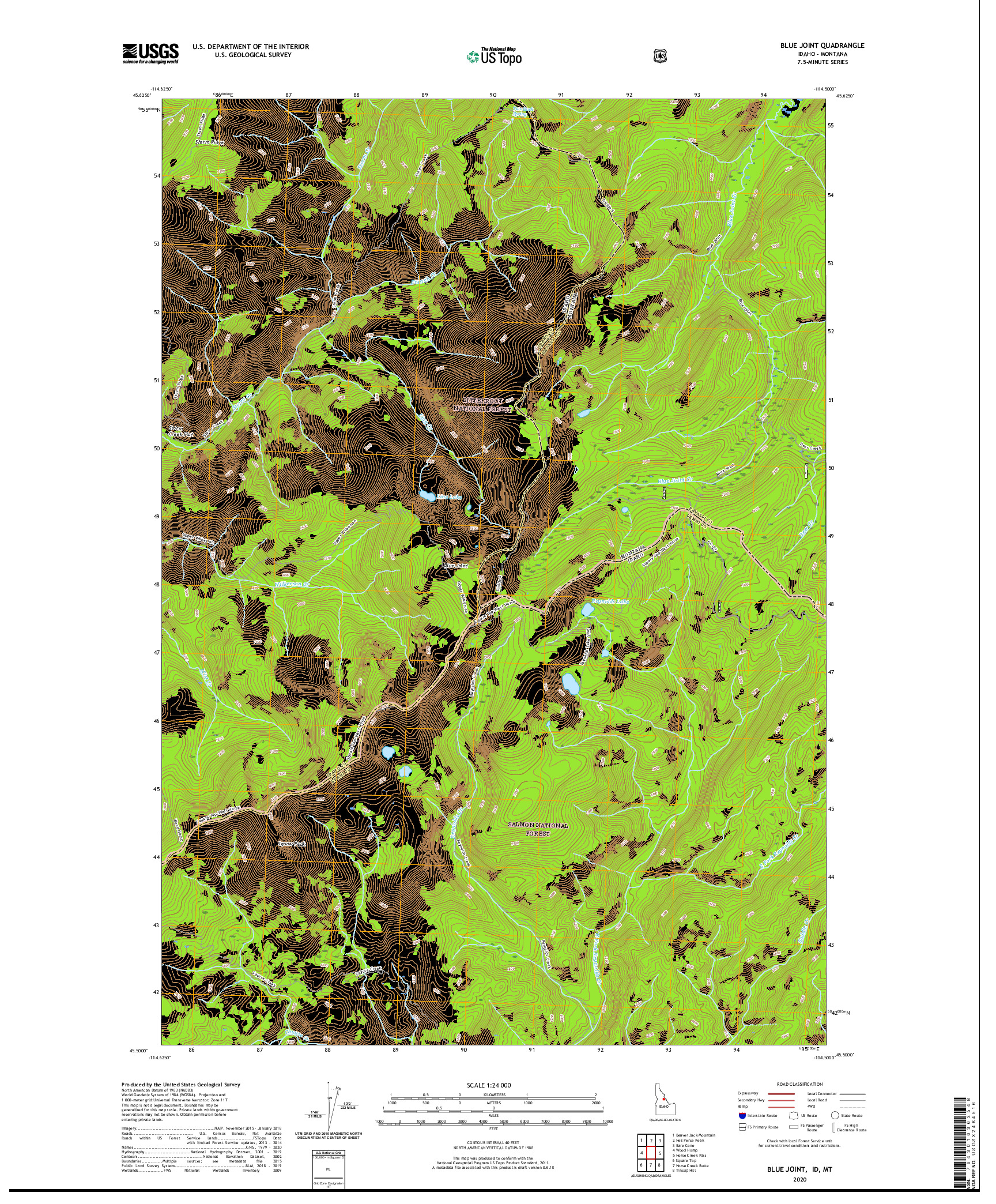 USGS US TOPO 7.5-MINUTE MAP FOR BLUE JOINT, ID,MT 2020