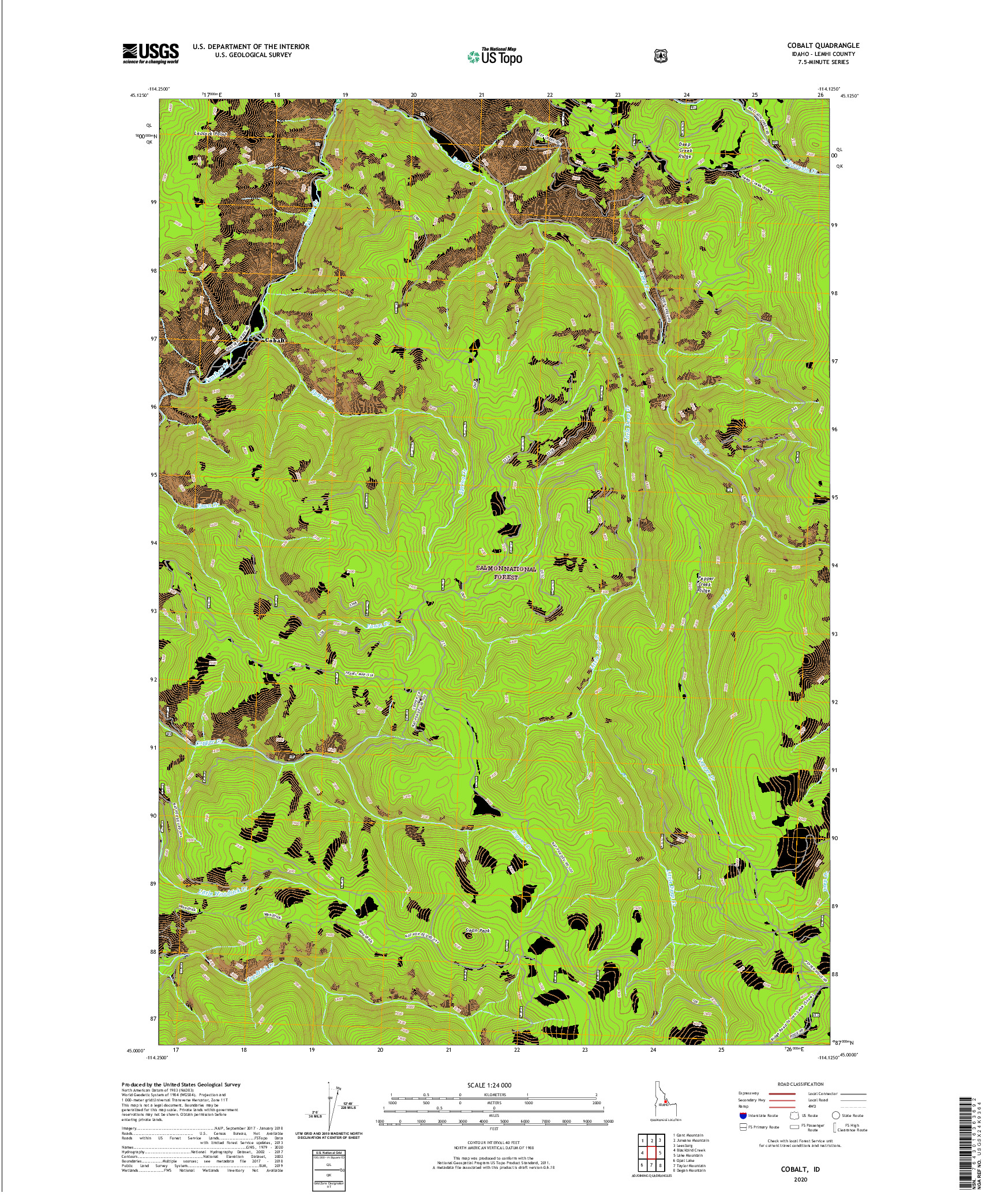 USGS US TOPO 7.5-MINUTE MAP FOR COBALT, ID 2020