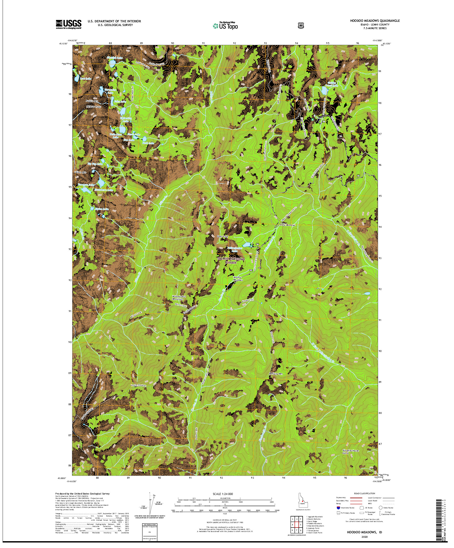 USGS US TOPO 7.5-MINUTE MAP FOR HOODOO MEADOWS, ID 2020